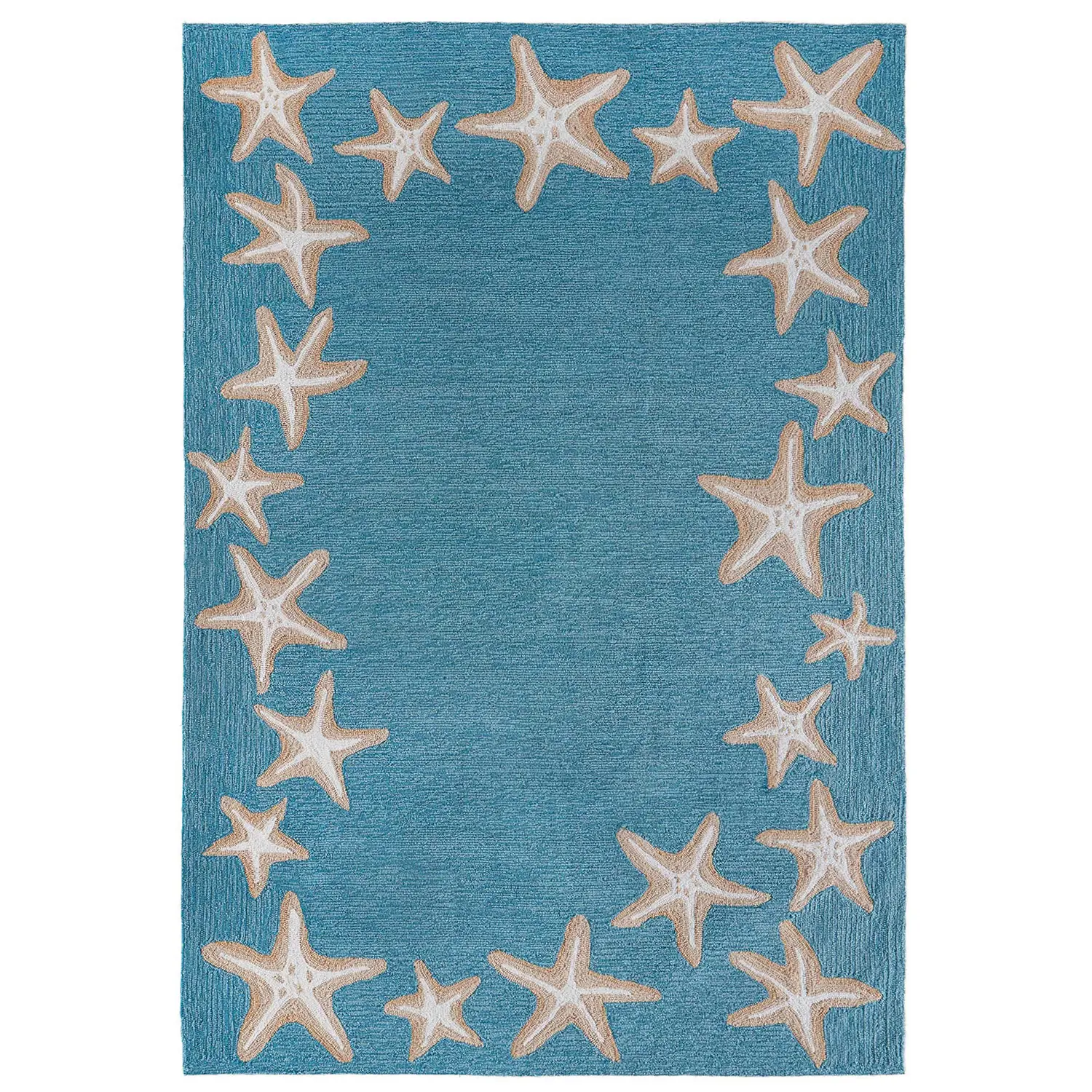 Liora Manne Capri Indoor/Outdoor Durable Hand-Tufted  UV Stabilized Rug- Starfish Border Aqua