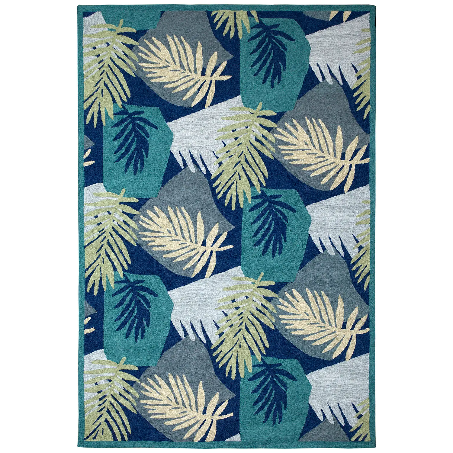 Liora Manne Capri Indoor/Outdoor Durable Hand-Tufted  UV Stabilized Rug- Patchwork Palms Navy