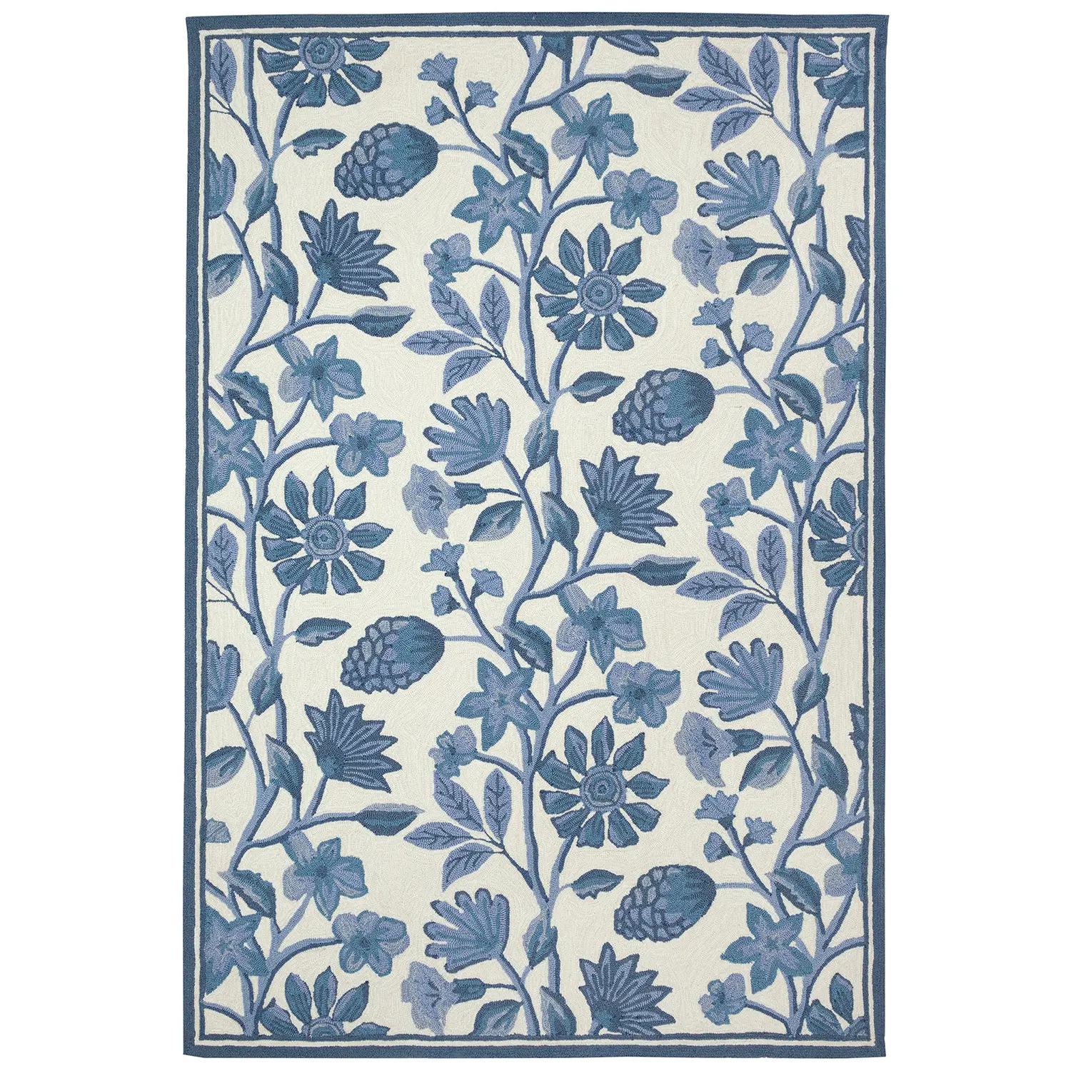 Liora Manne Capri Indoor/Outdoor Durable Hand-Tufted  UV Stabilized Rug- Floral Vine Blue