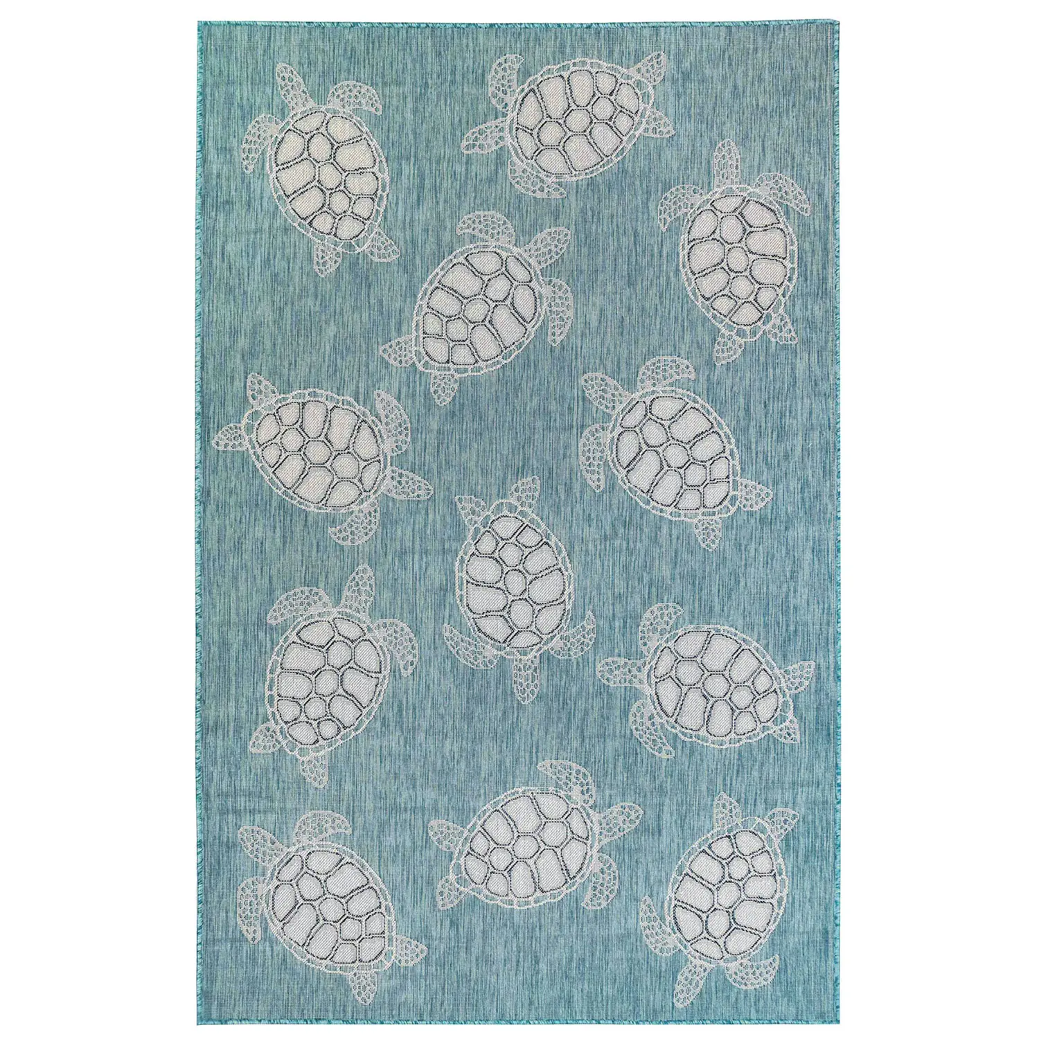 Liora Manne Carmel Low Profile  Easy Care Indoor/Outdoor Woven Rug- Seaturtles Aqua