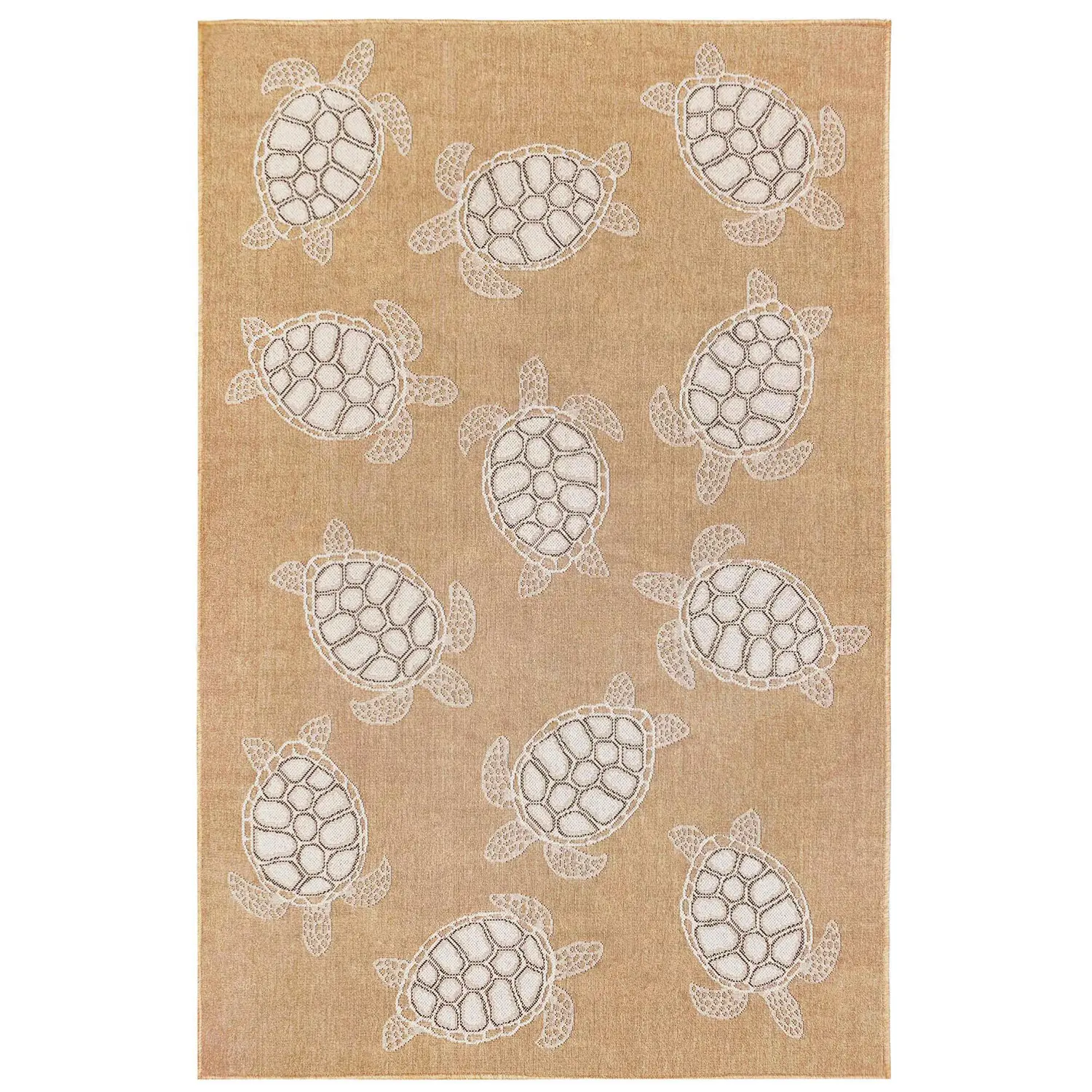 Liora Manne Carmel Low Profile  Easy Care Indoor/Outdoor Woven Rug- Seaturtles Sand