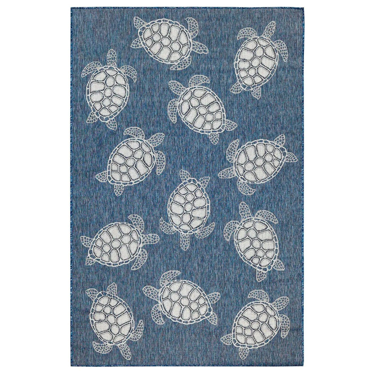 Liora Manne Carmel Low Profile  Easy Care Indoor/Outdoor Woven Rug- Seaturtles Navy