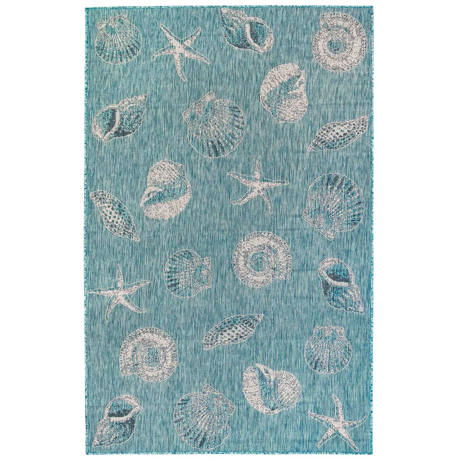 Liora Manne Carmel Low Profile  Easy Care Indoor/Outdoor Woven Rug- Shells Aqua