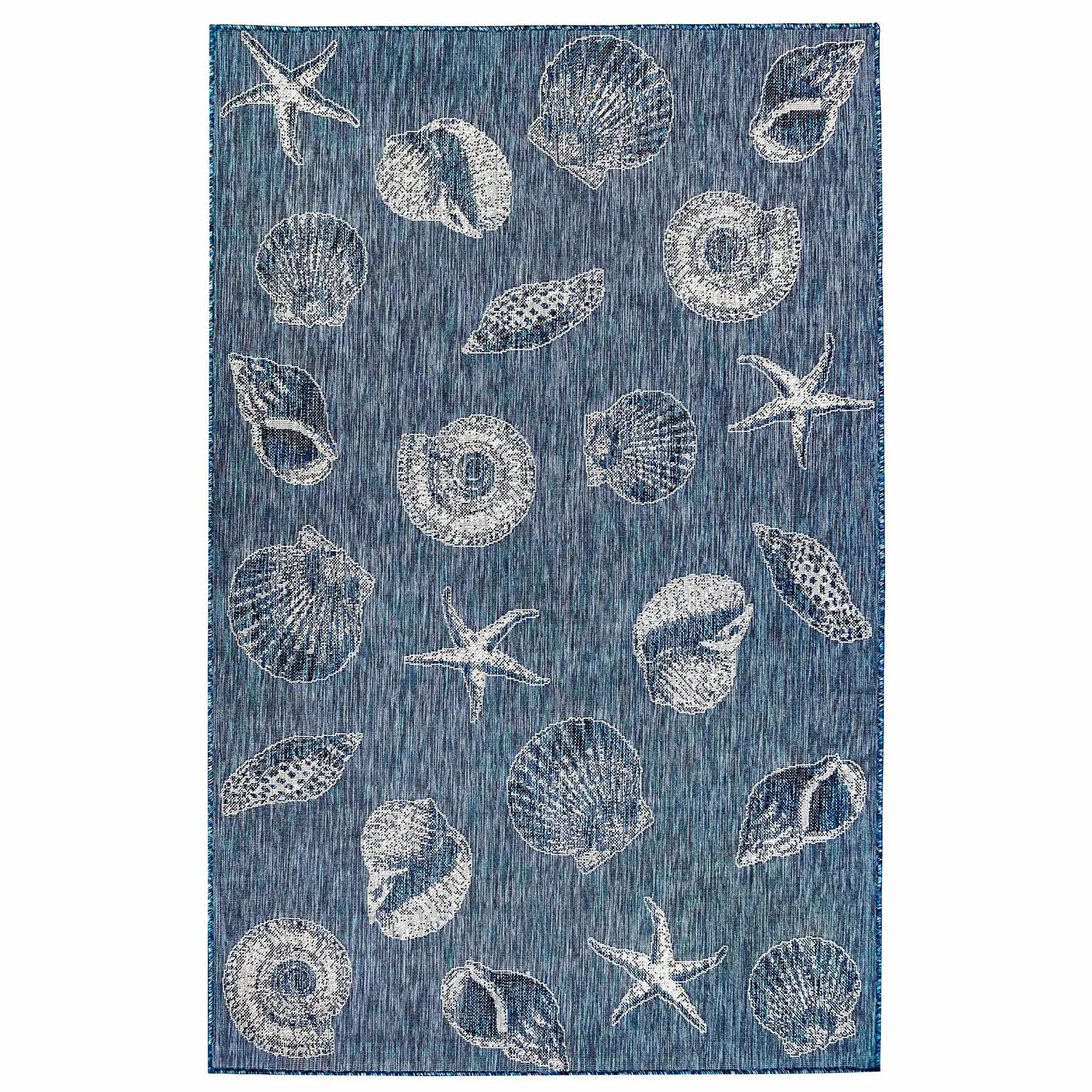 Liora Manne Carmel Low Profile  Easy Care Indoor/Outdoor Woven Rug- Shells Navy