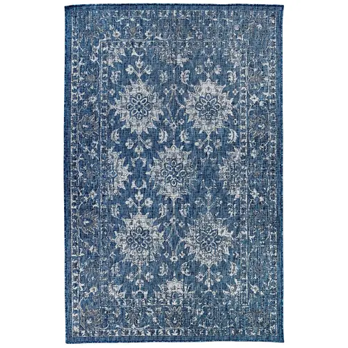Liora Manne Carmel Low Profile Easy Care Indoor/Outdoor Woven Rug- Vintage Floral Navy
