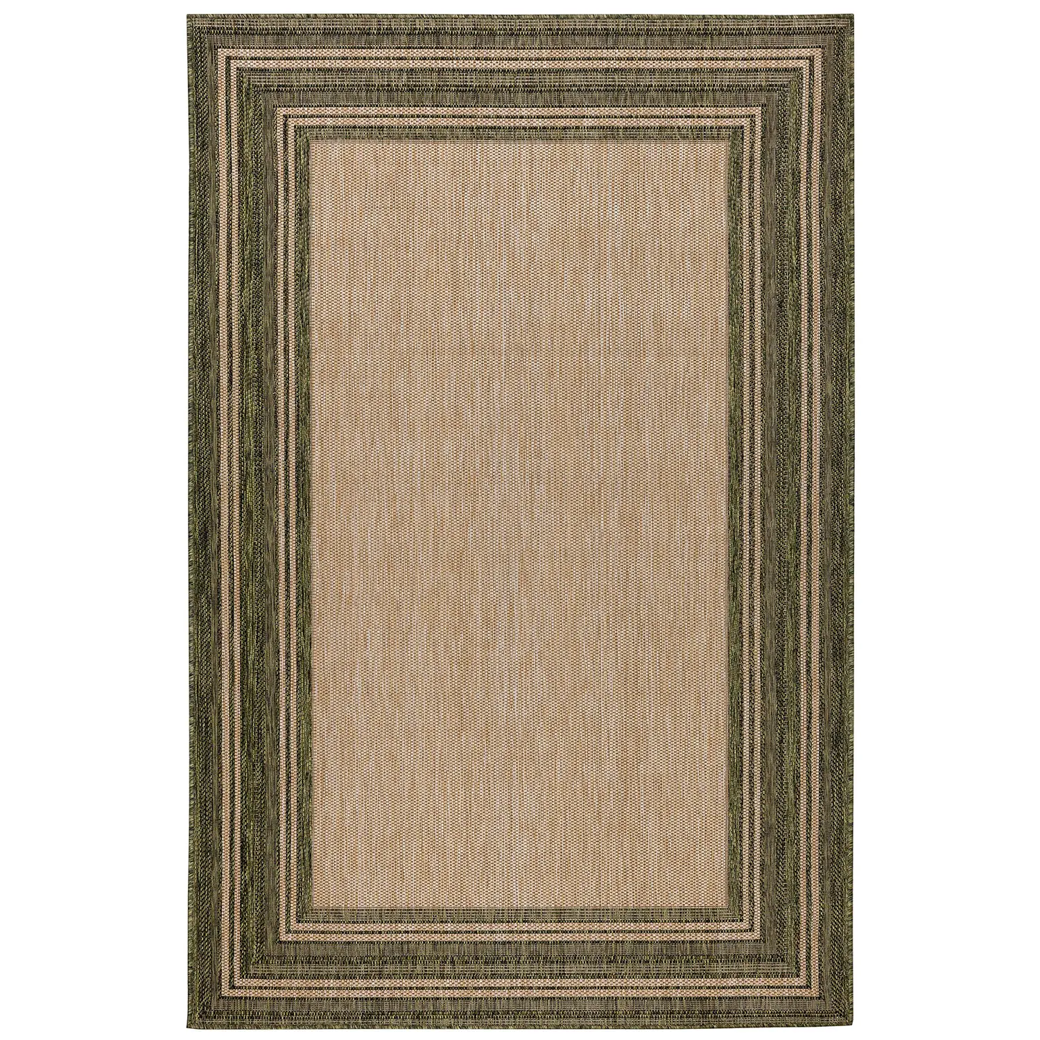 Liora Manne Carmel Low Profile  Easy Care Indoor/Outdoor Woven Rug- Multi Border Green