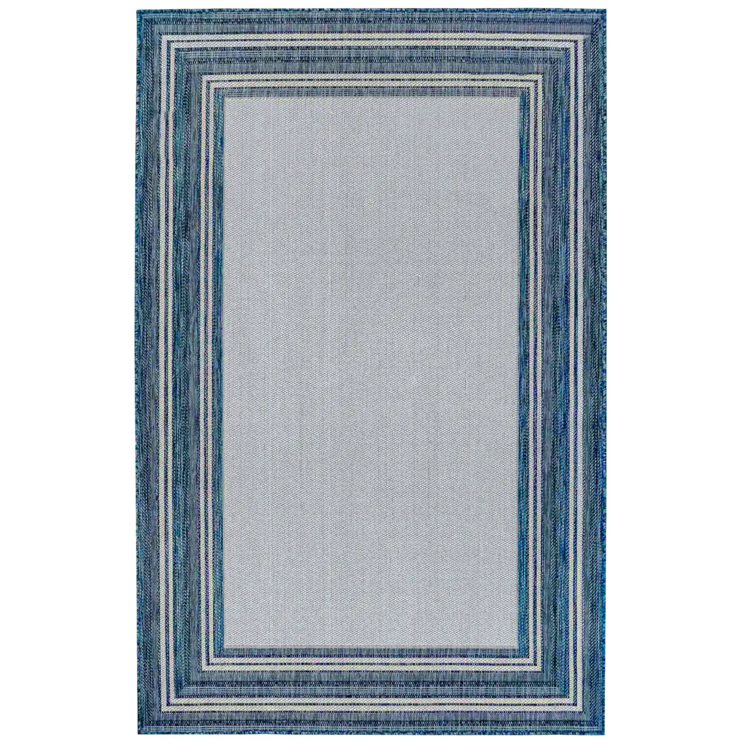 Liora Manne Carmel Low Profile  Easy Care Indoor/Outdoor Woven Rug- Multi Border Navy