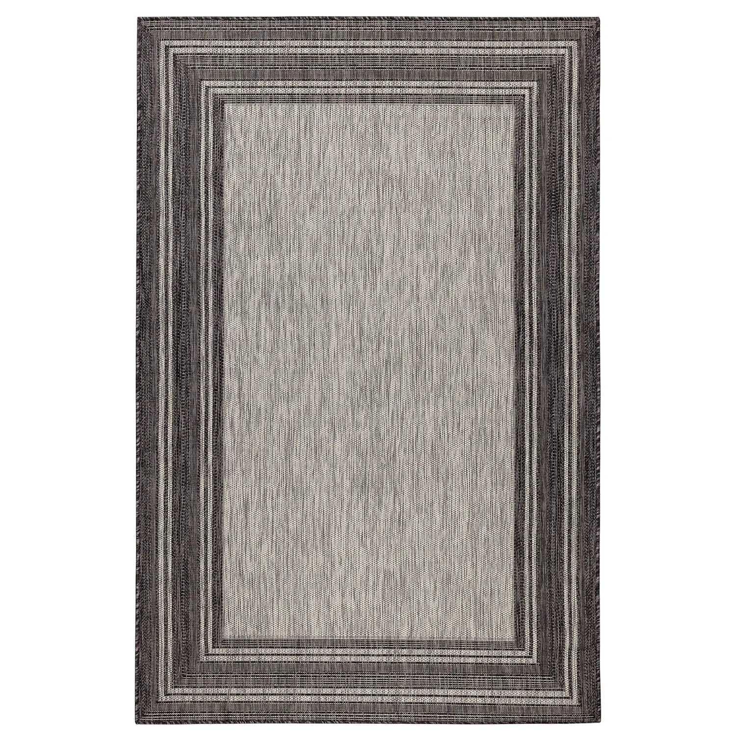 Liora Manne Carmel Low Profile  Easy Care Indoor/Outdoor Woven Rug- Multi Border Black