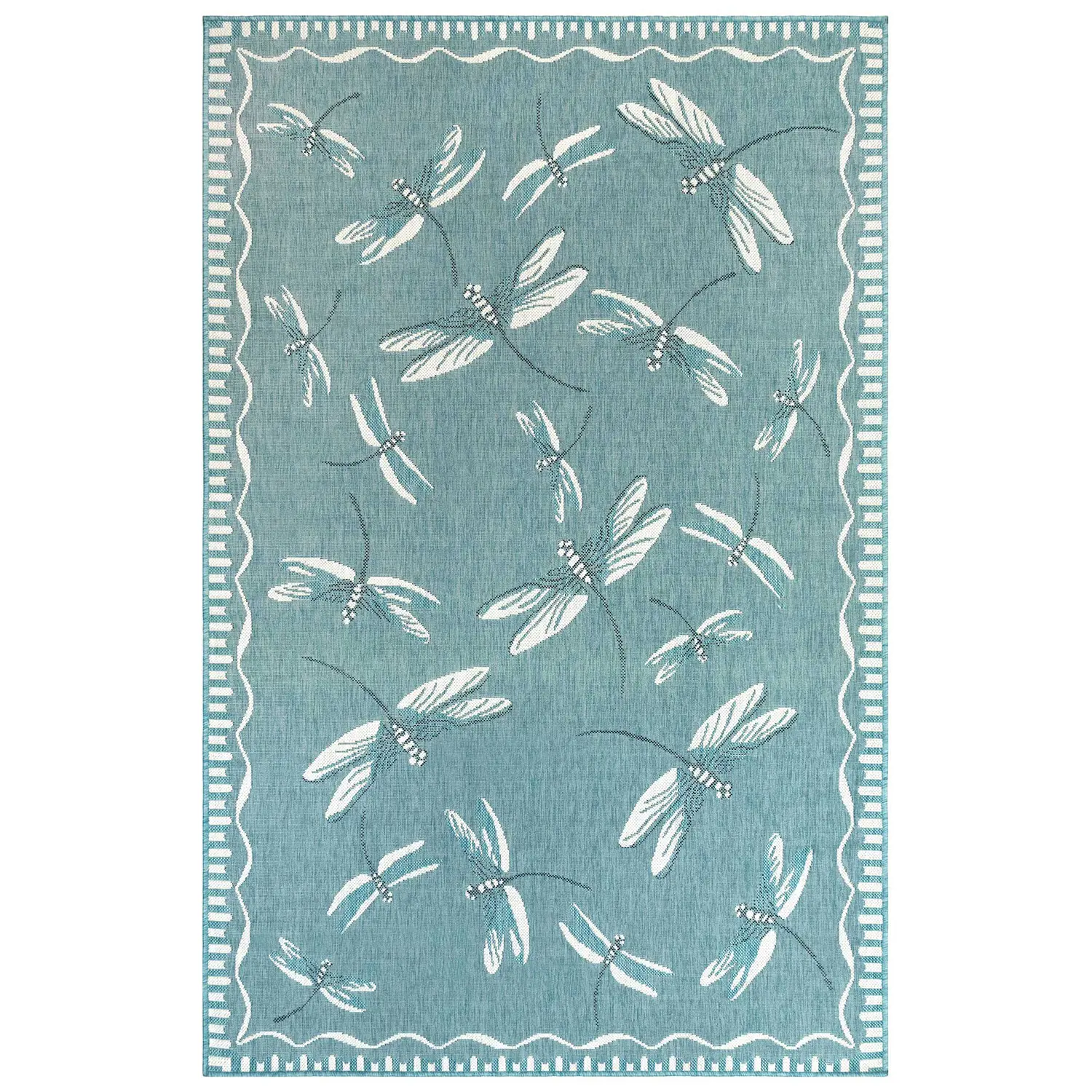 Liora Manne Carmel Low Profile  Easy Care Indoor/Outdoor Woven Rug- Dragonfly Aqua