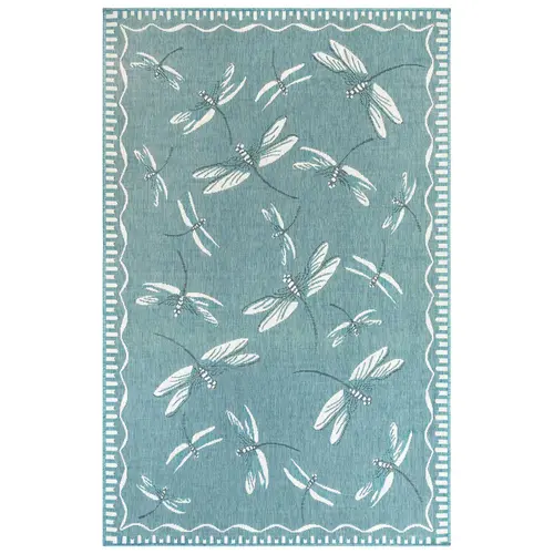 Liora Manne Carmel Low Profile Easy Care Indoor/Outdoor Woven Rug- Dragonfly Aqua