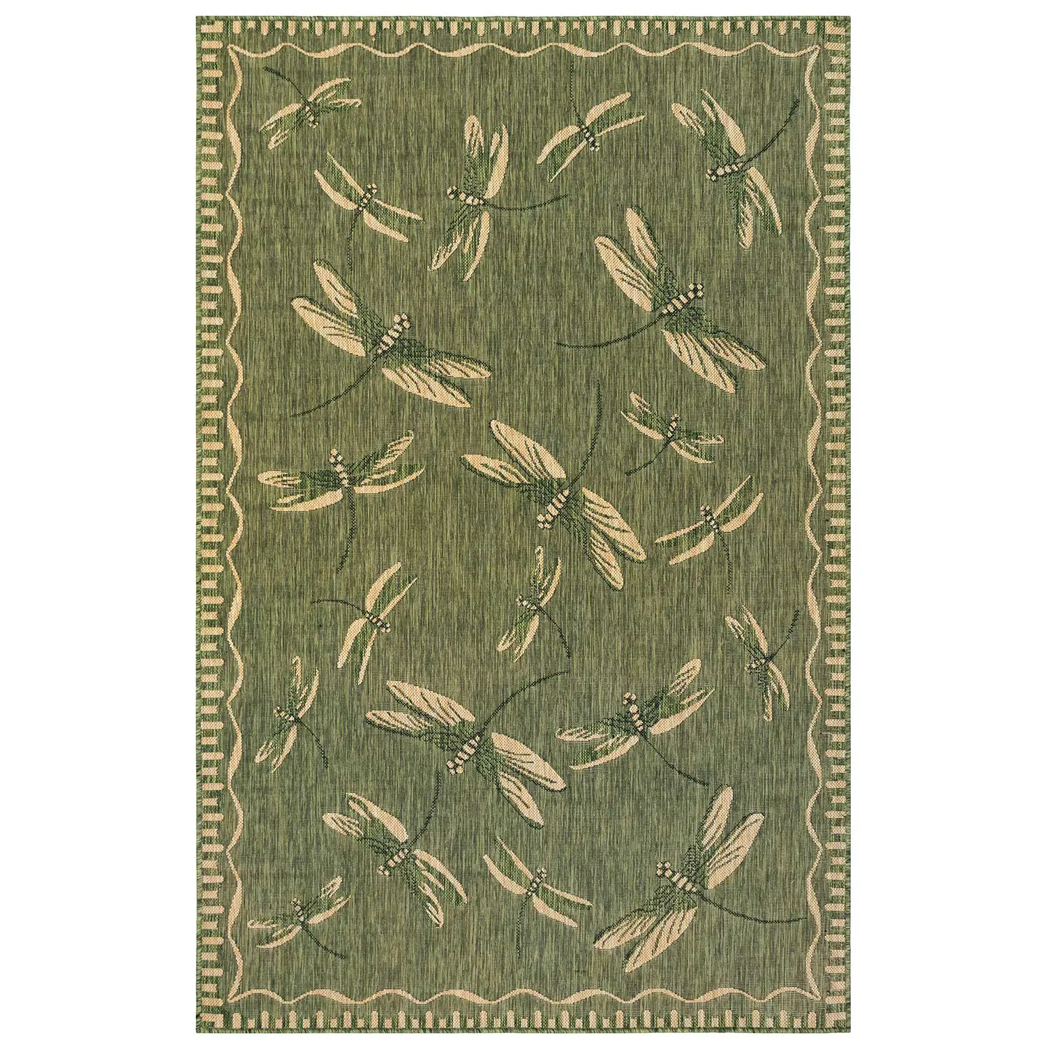 Liora Manne Carmel Low Profile  Easy Care Indoor/Outdoor Woven Rug- Dragonfly Green
