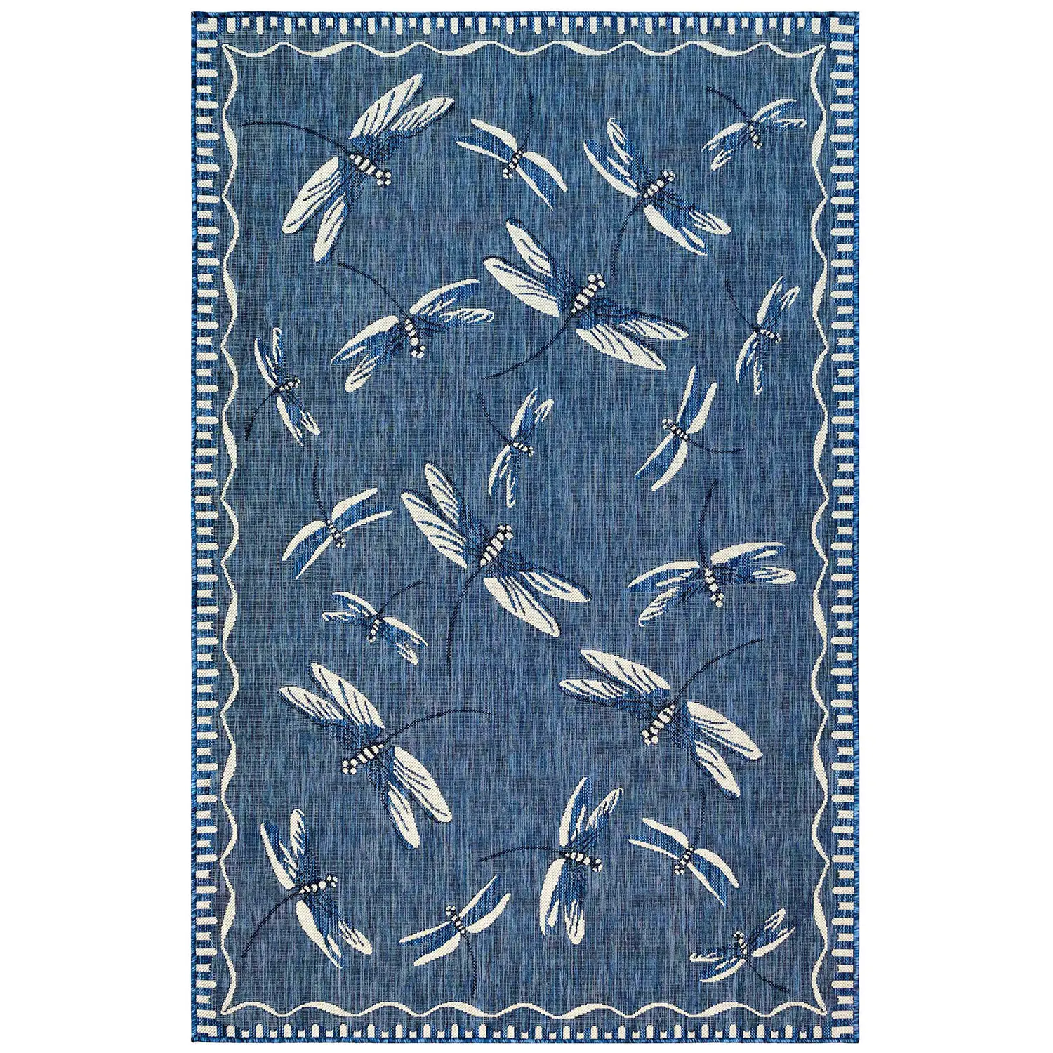 Liora Manne Carmel Low Profile  Easy Care Indoor/Outdoor Woven Rug- Dragonfly Navy
