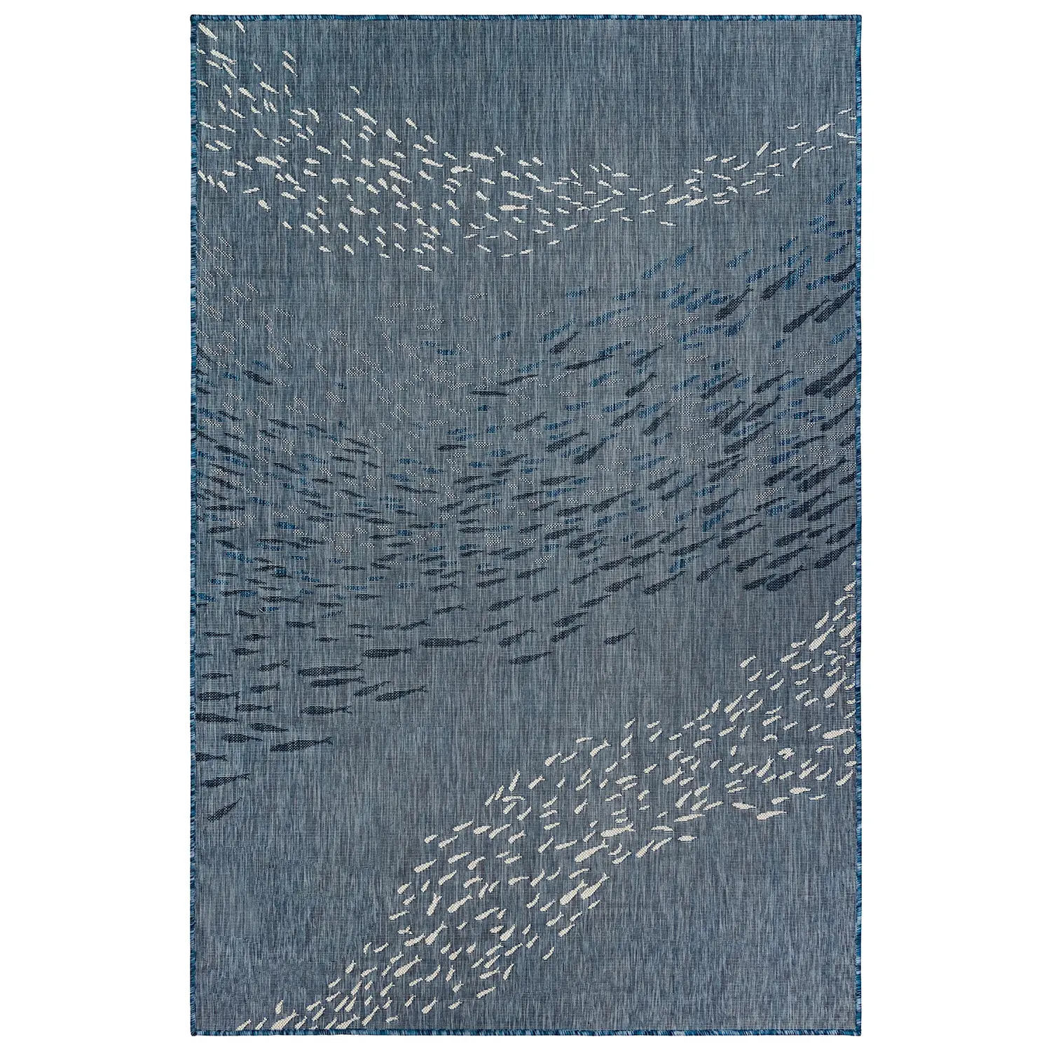 Liora Manne Carmel Low Profile  Easy Care Indoor/Outdoor Woven Rug- School Of Fish Navy