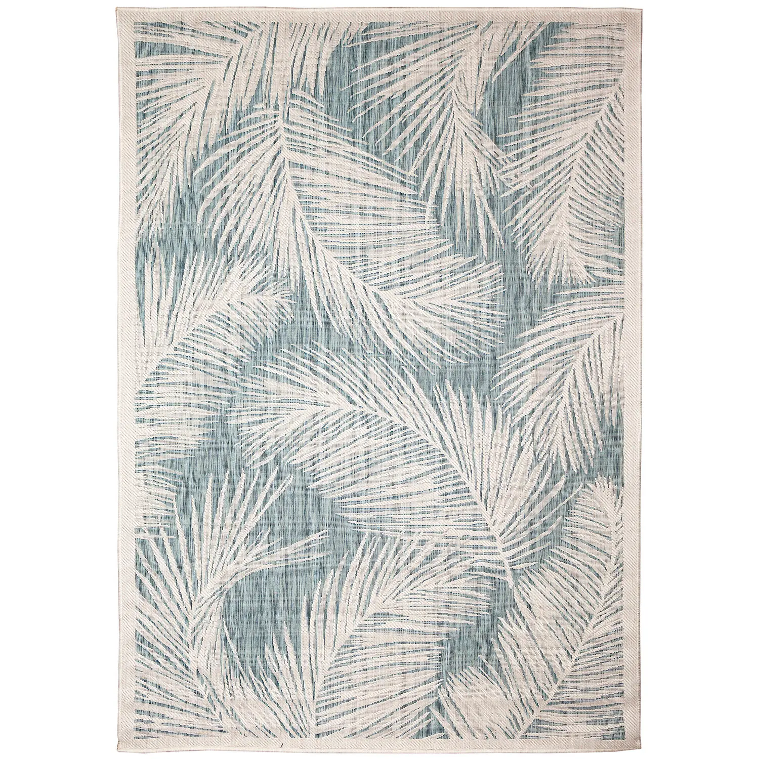 Liora Manne Carmel Low Profile  Easy Care Indoor/Outdoor Woven Rug- Fronds Aqua