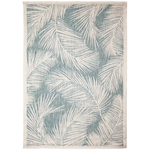Liora Manne Carmel Low Profile Easy Care Indoor/Outdoor Woven Rug- Fronds Aqua