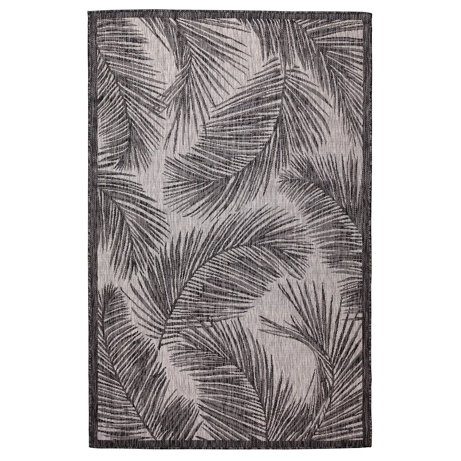 Liora Manne Carmel Low Profile  Easy Care Indoor/Outdoor Woven Rug- Fronds Black