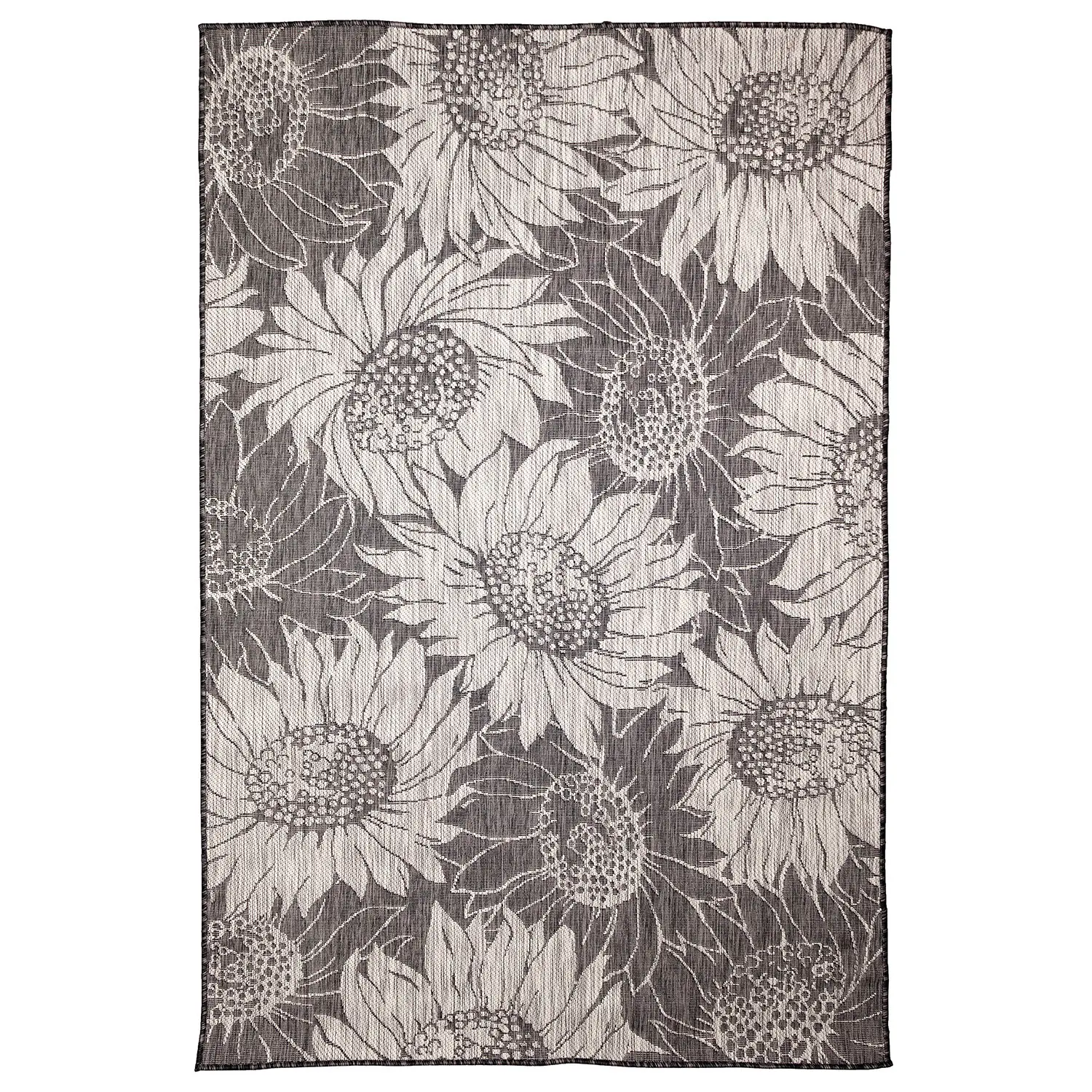 Liora Manne Carmel Low Profile  Easy Care Indoor/Outdoor Woven Rug- Sunflower Field Black