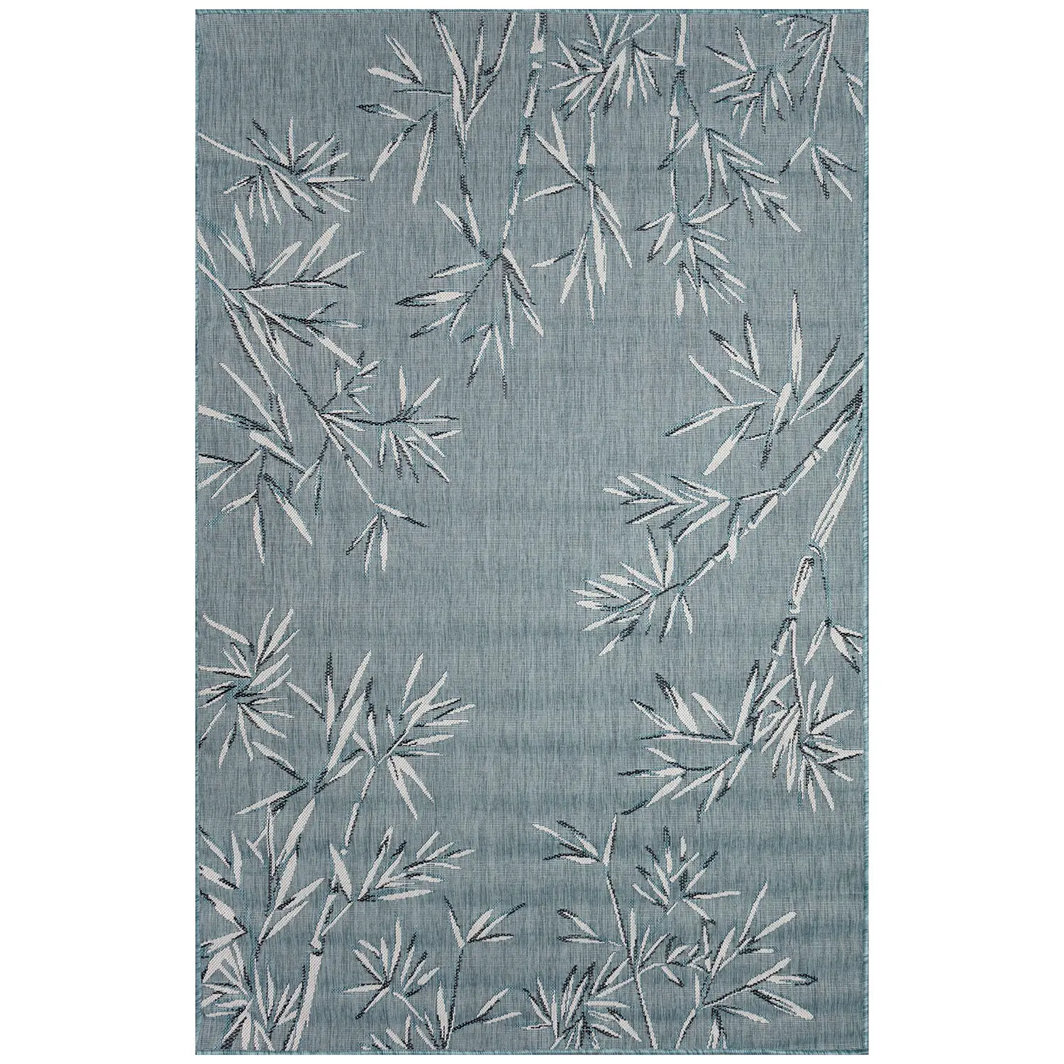 Liora Manne Carmel Low Profile  Easy Care Indoor/Outdoor Woven Rug- Bamboo Border Aqua