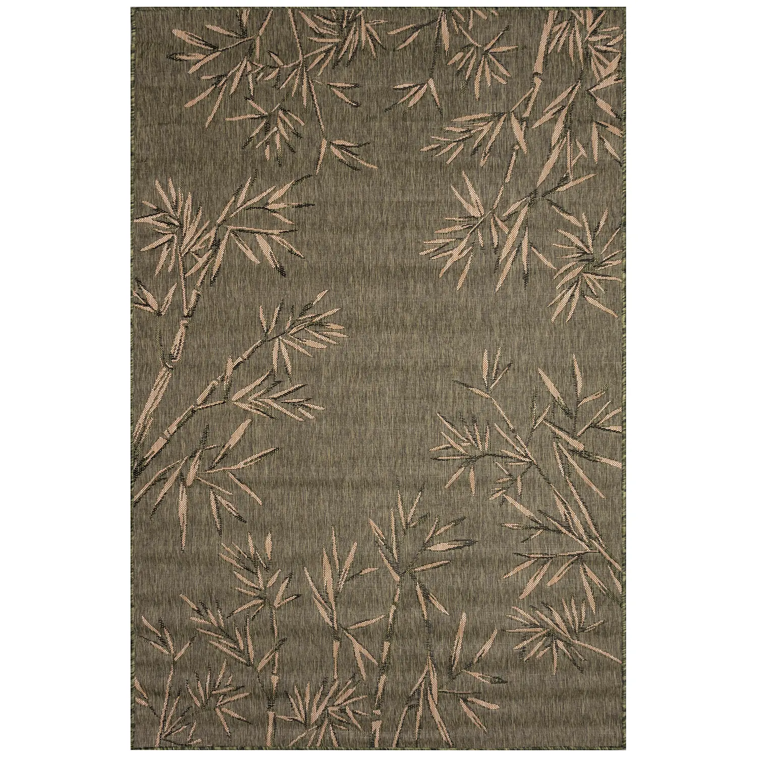 Liora Manne Carmel Low Profile  Easy Care Indoor/Outdoor Woven Rug- Bamboo Border Green