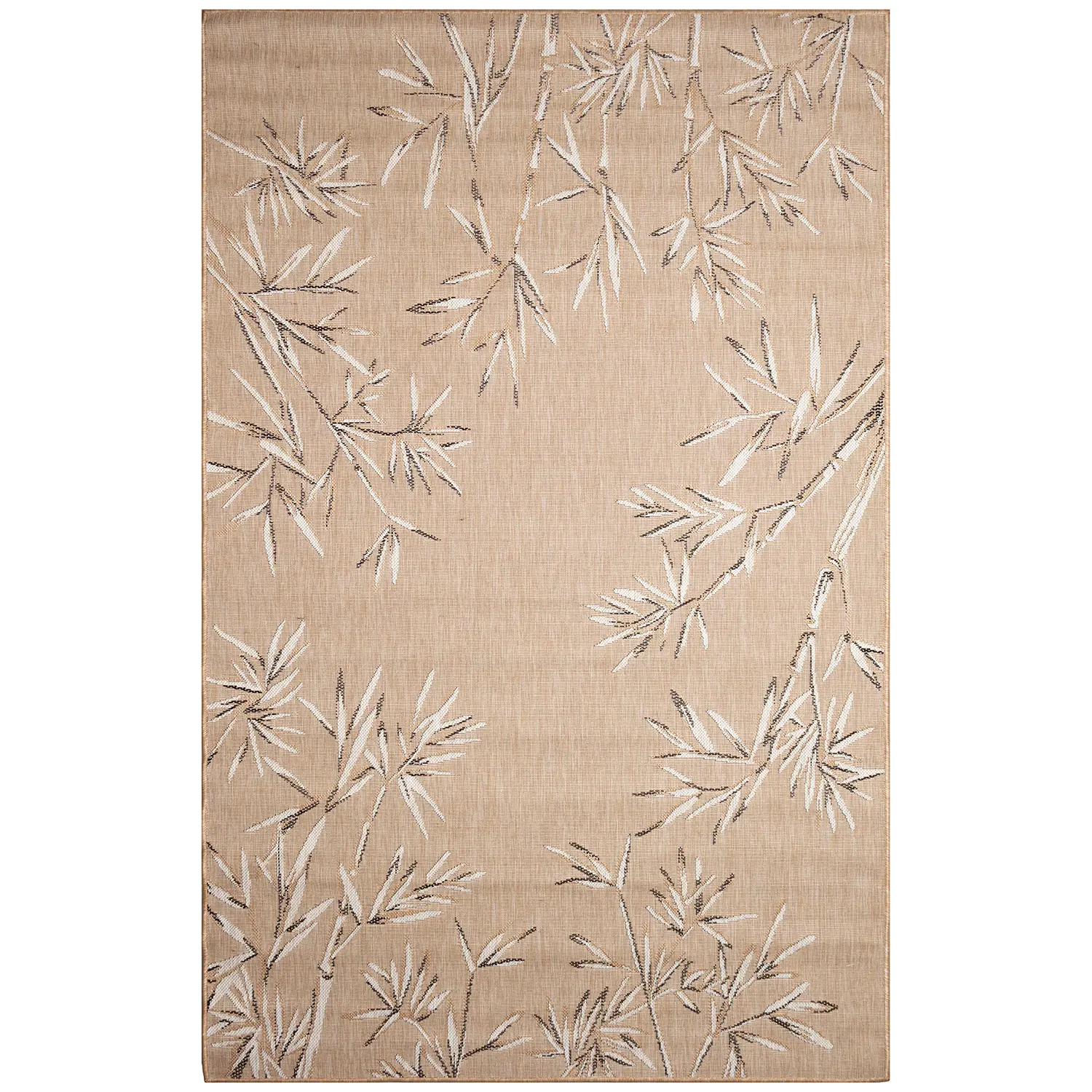 Liora Manne Carmel Low Profile  Easy Care Indoor/Outdoor Woven Rug- Bamboo Border Sand