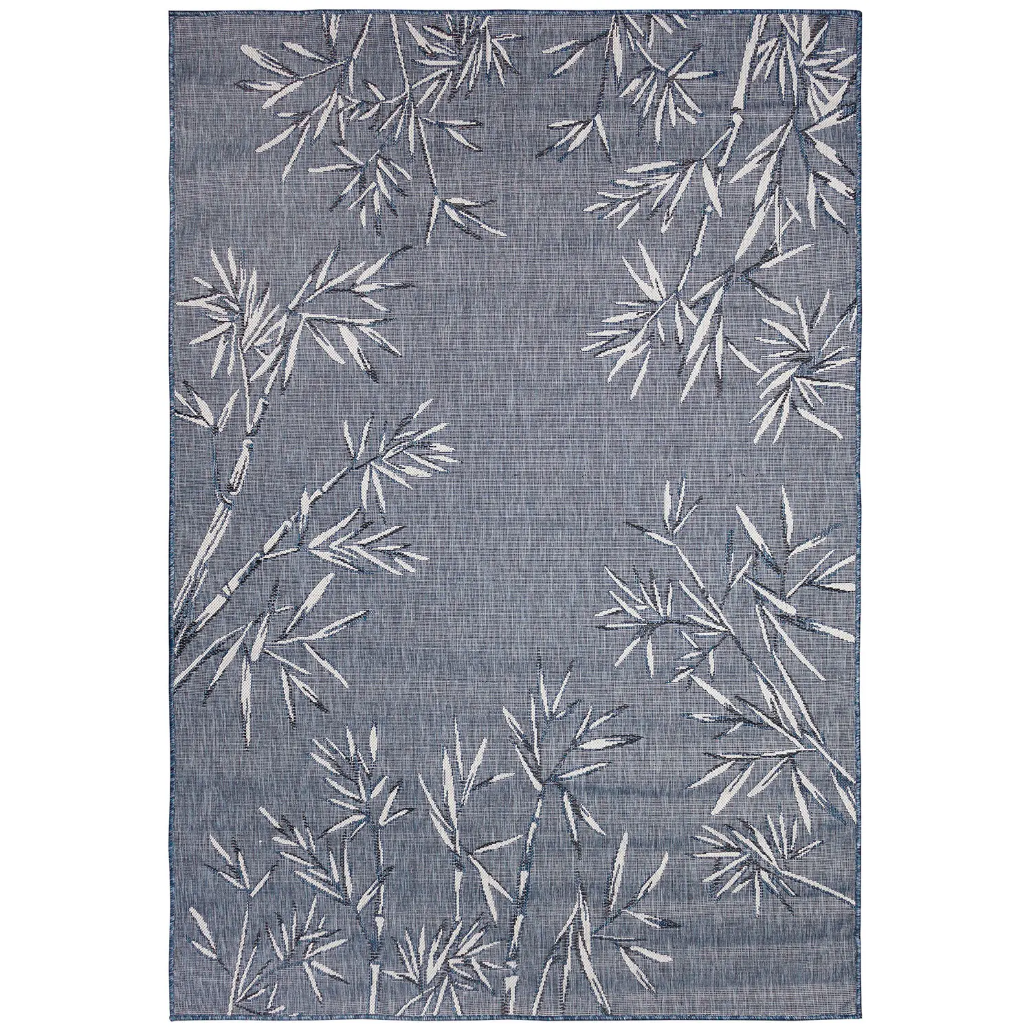 Liora Manne Carmel Low Profile  Easy Care Indoor/Outdoor Woven Rug- Bamboo Border Navy