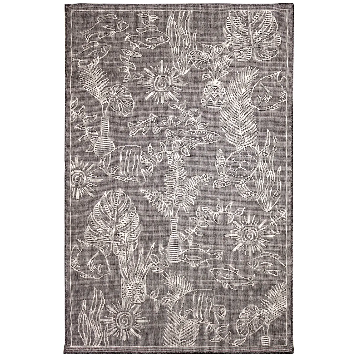 Liora Manne Carmel Low Profile  Easy Care Indoor/Outdoor Woven Rug- Collage Black