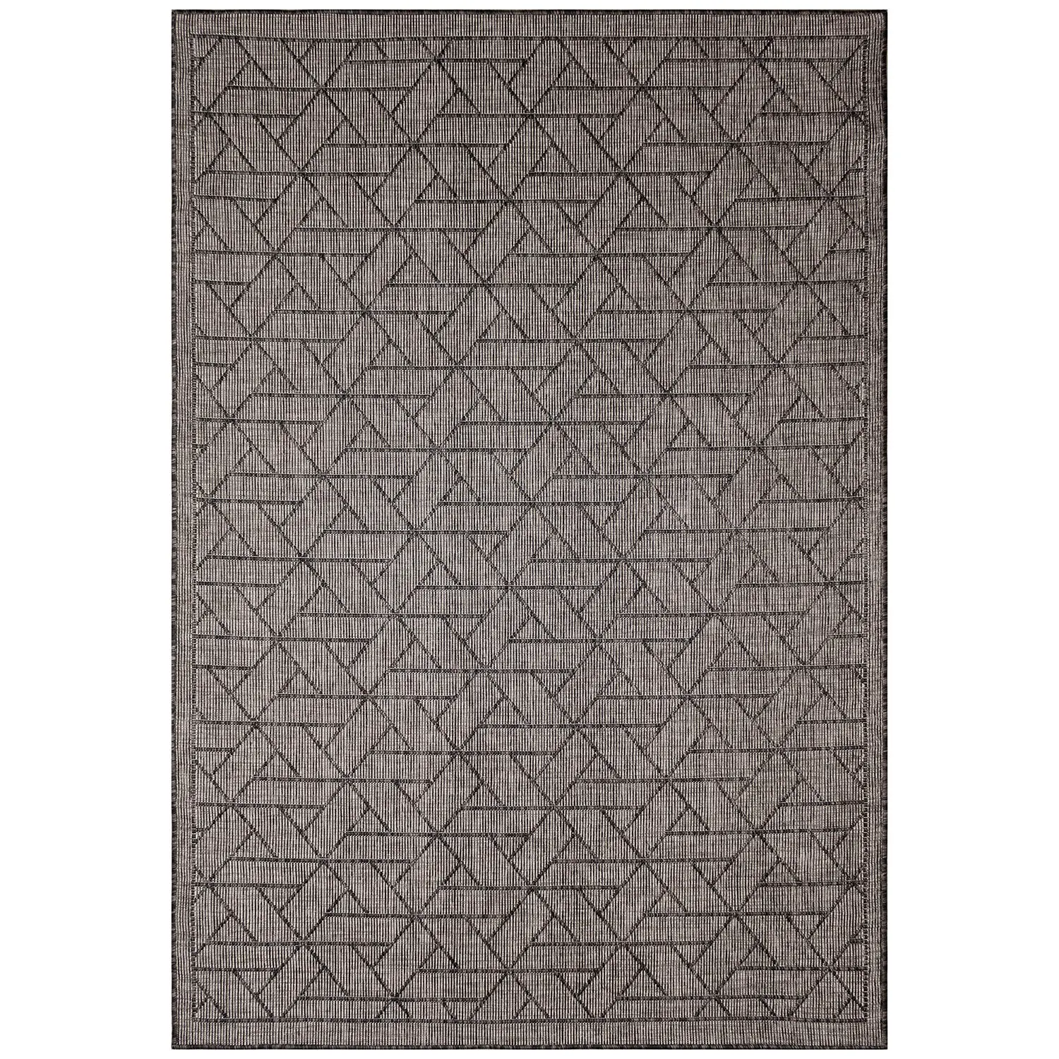 Liora Manne Carmel Low Profile  Easy Care Indoor/Outdoor Woven Rug- Pyramid Black