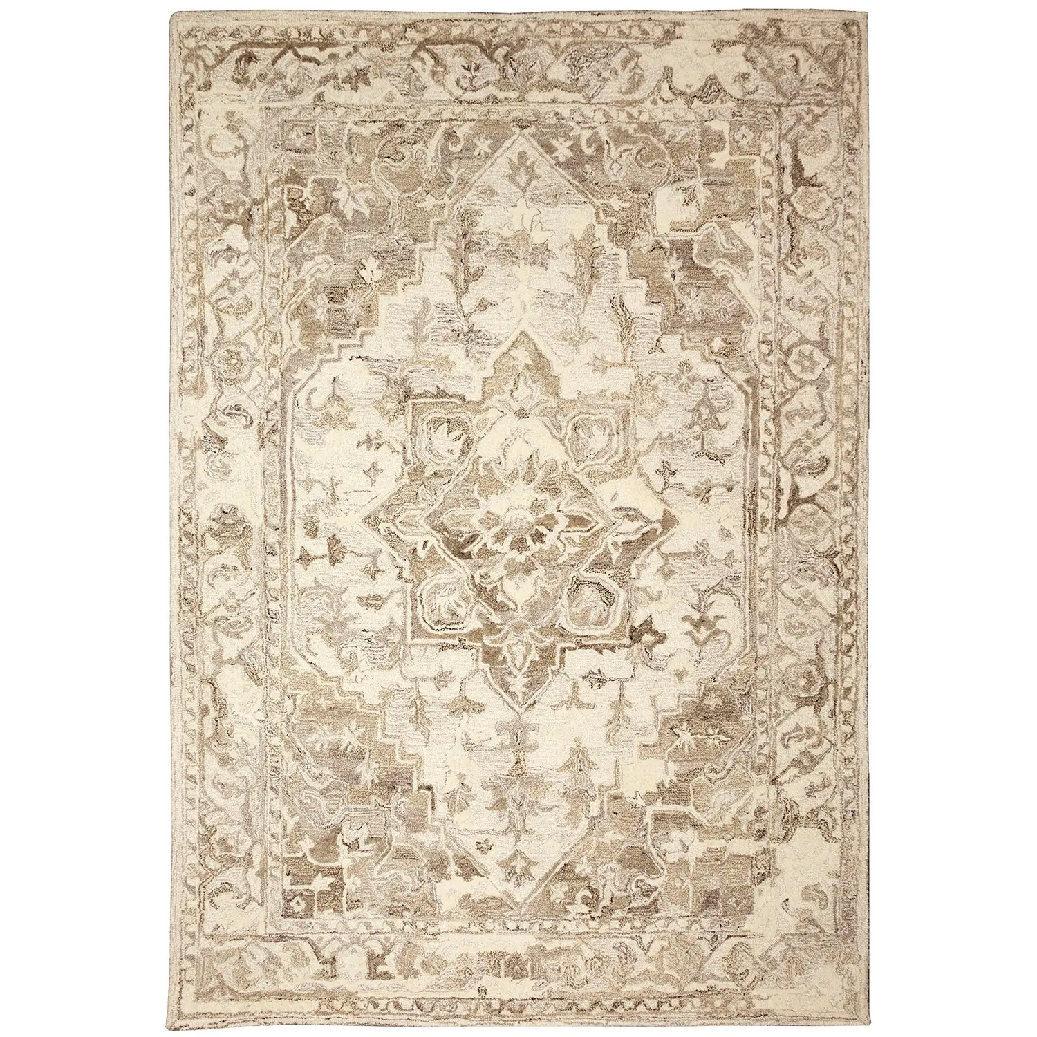 Liora Manne Hana Plush Wool  Rectangular Indoor Rug-Oriental, Heriz Natural
