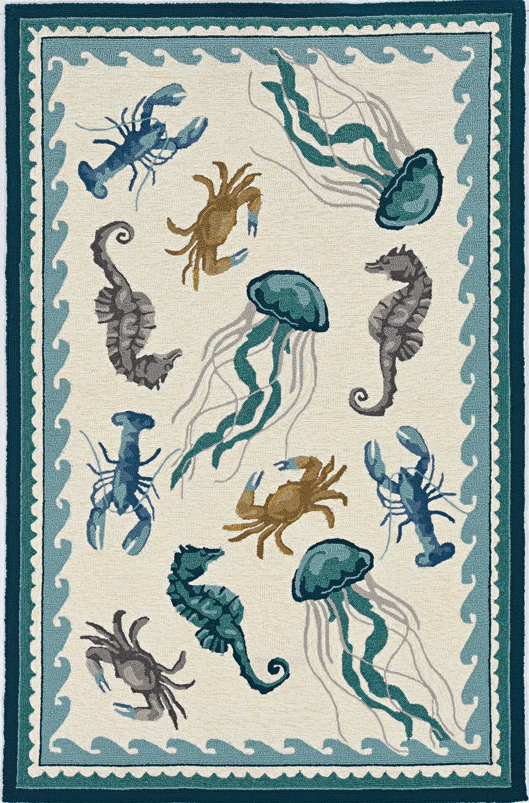 Harbor 4204 Ivory/Teal Beach Life Area Rug
