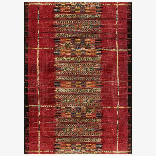 Liora Manne Marina Low Profile Durable Indoor/Outdoor Woven Rug- Tribal Stripe Red