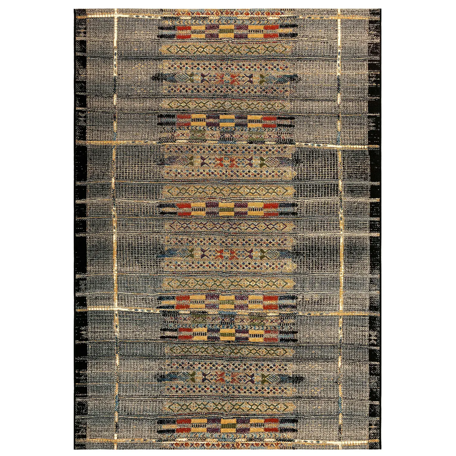 Liora Manne Marina Low Profile  Durable Indoor/Outdoor Woven Rug- Tribal Stripe Black