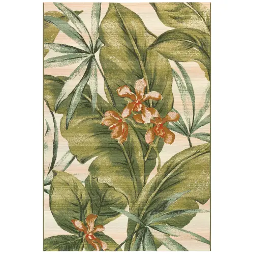 Liora Manne Marina Low Profile Durable Indoor/Outdoor Woven Rug- Tropical Leaf Cream