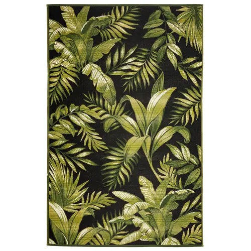 Liora Manne Marina Low Profile Durable Indoor/Outdoor Woven Rug- Jungle Leaves Black