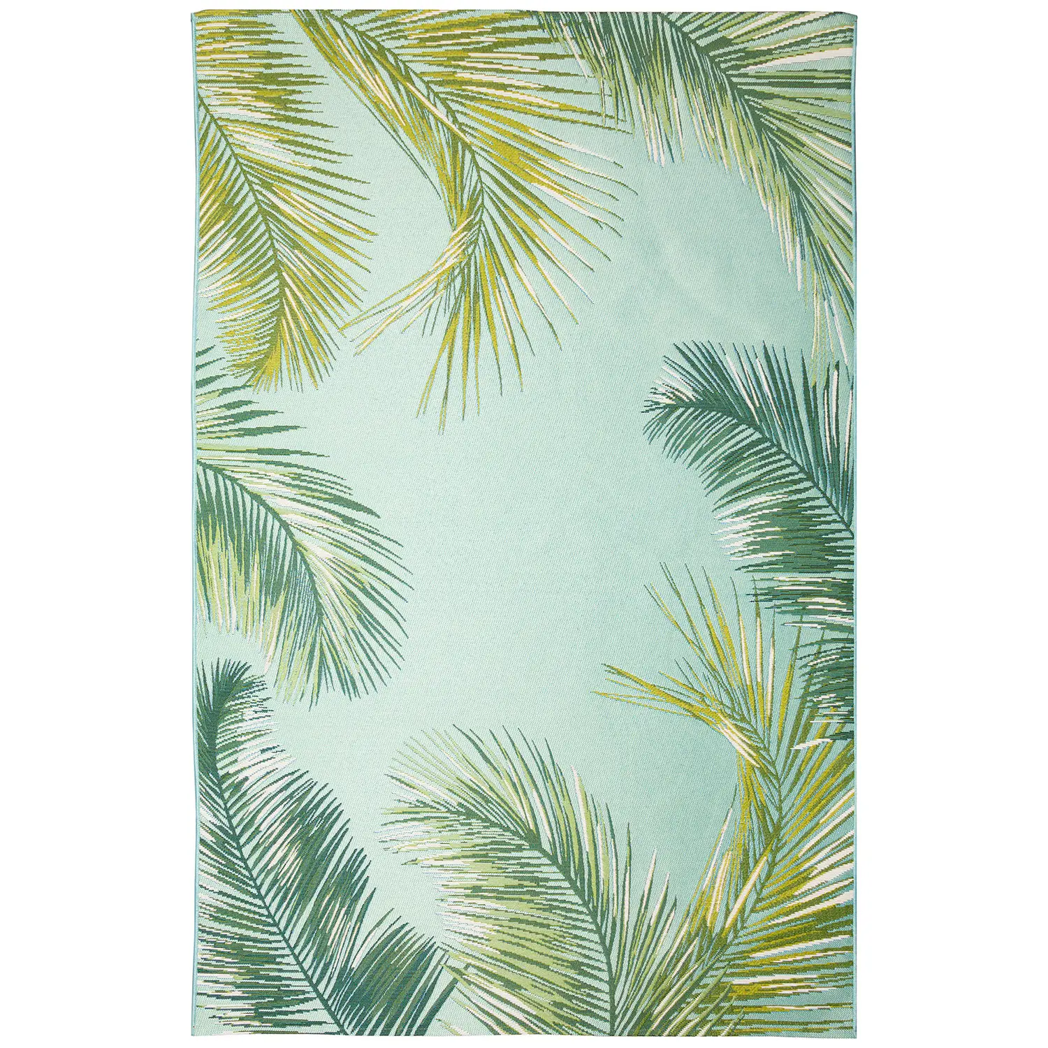 Liora Manne Marina Low Profile  Durable Indoor/Outdoor Woven Rug- Palm Border Aqua