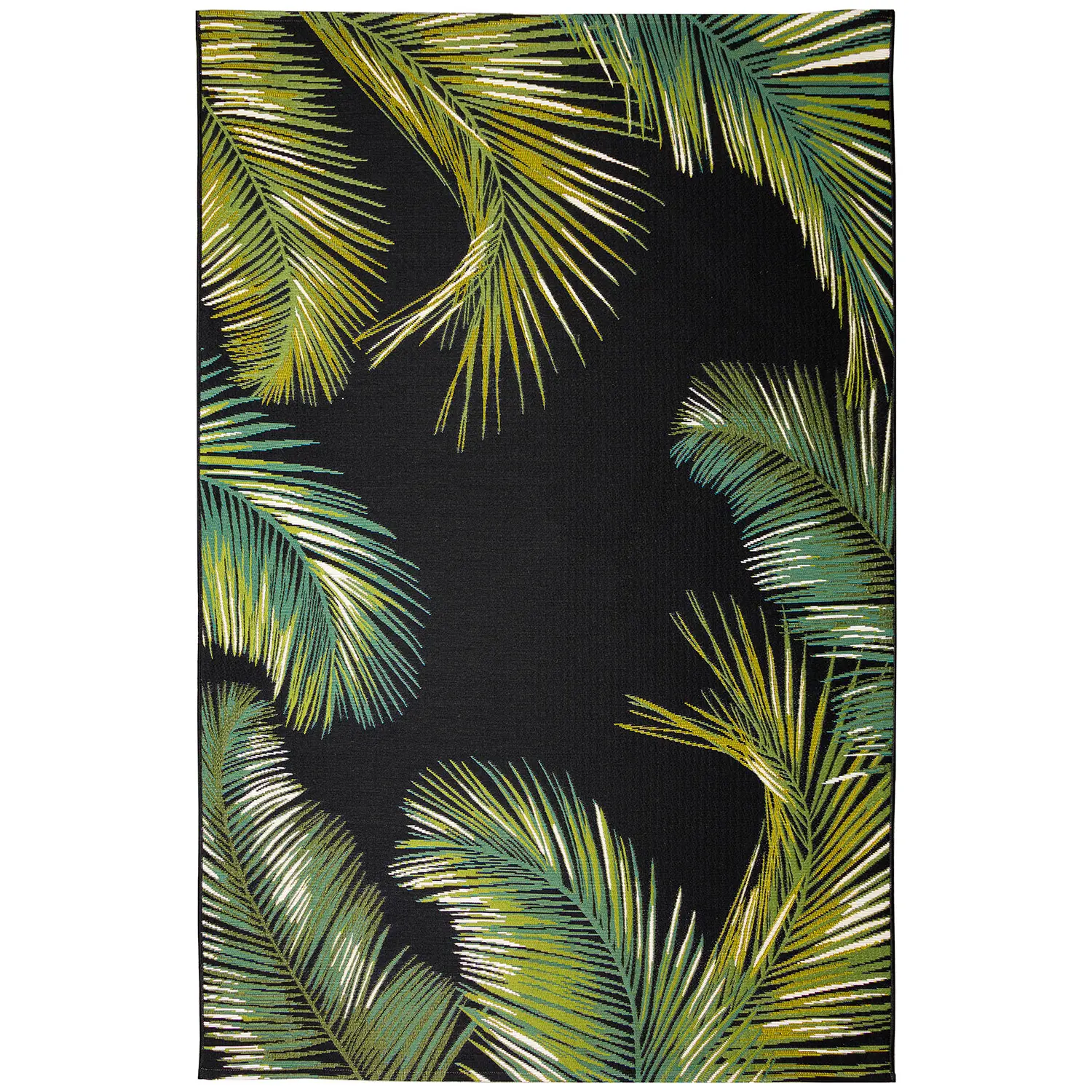 Liora Manne Marina Low Profile  Durable Indoor/Outdoor Woven Rug- Palm Border Black Product Image