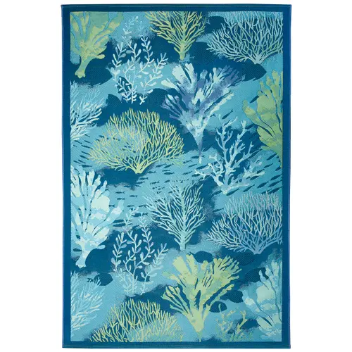 Liora Manne Marina Low Profile Durable Indoor/Outdoor Woven Rug- Coral Garden Lapis