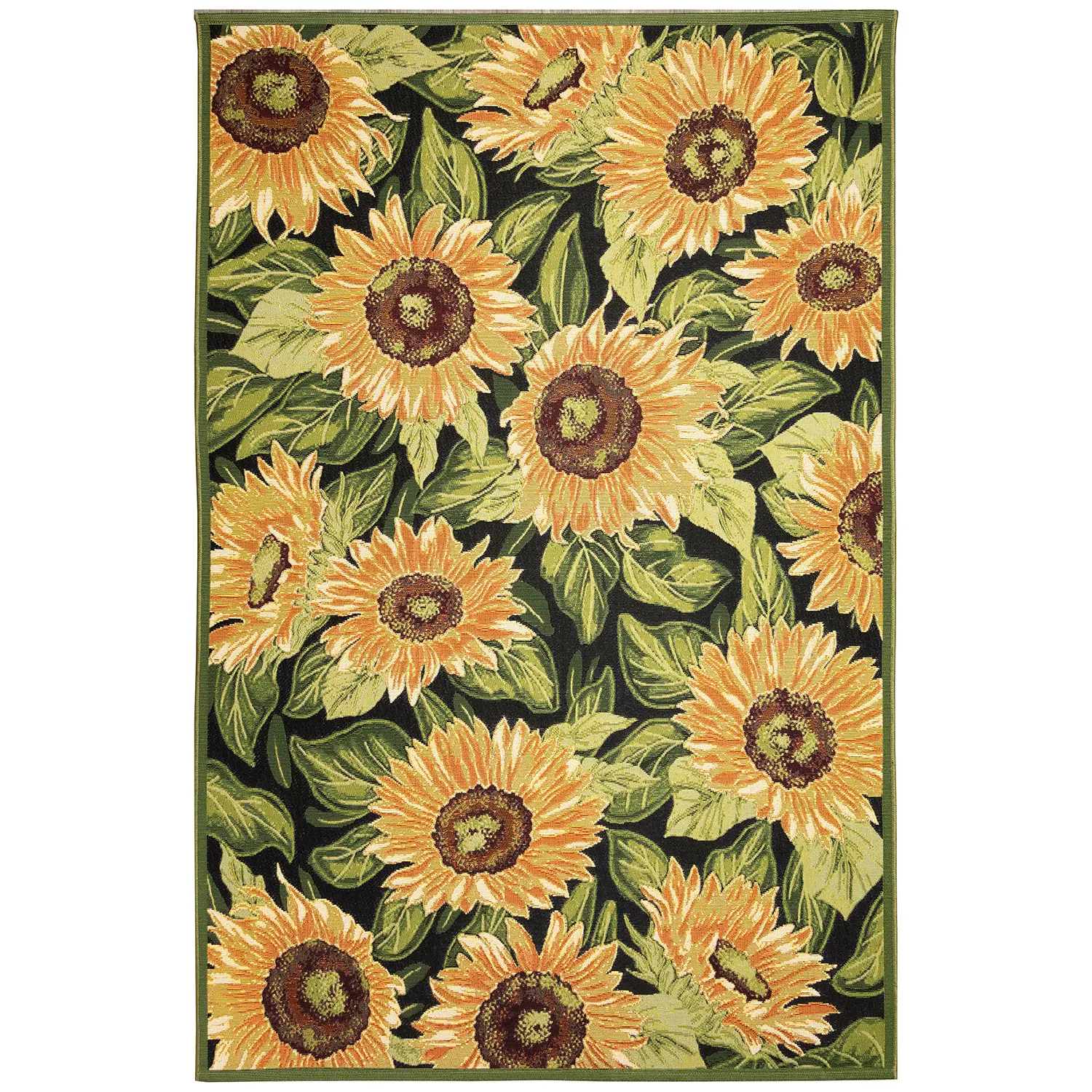 Liora Manne Marina Low Profile  Durable Indoor/Outdoor Woven Rug- Sunflowers Black Product Image