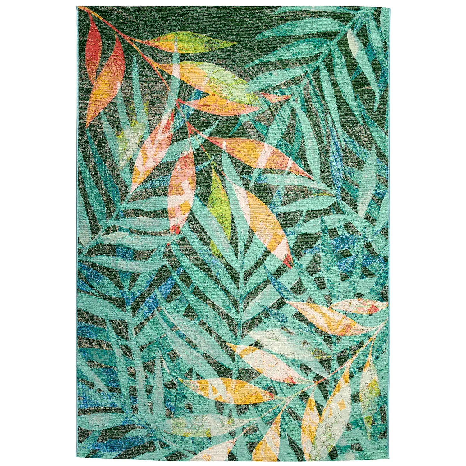 Liora Manne Marina Low Profile  Durable Indoor/Outdoor Woven Rug- Leaves Blue