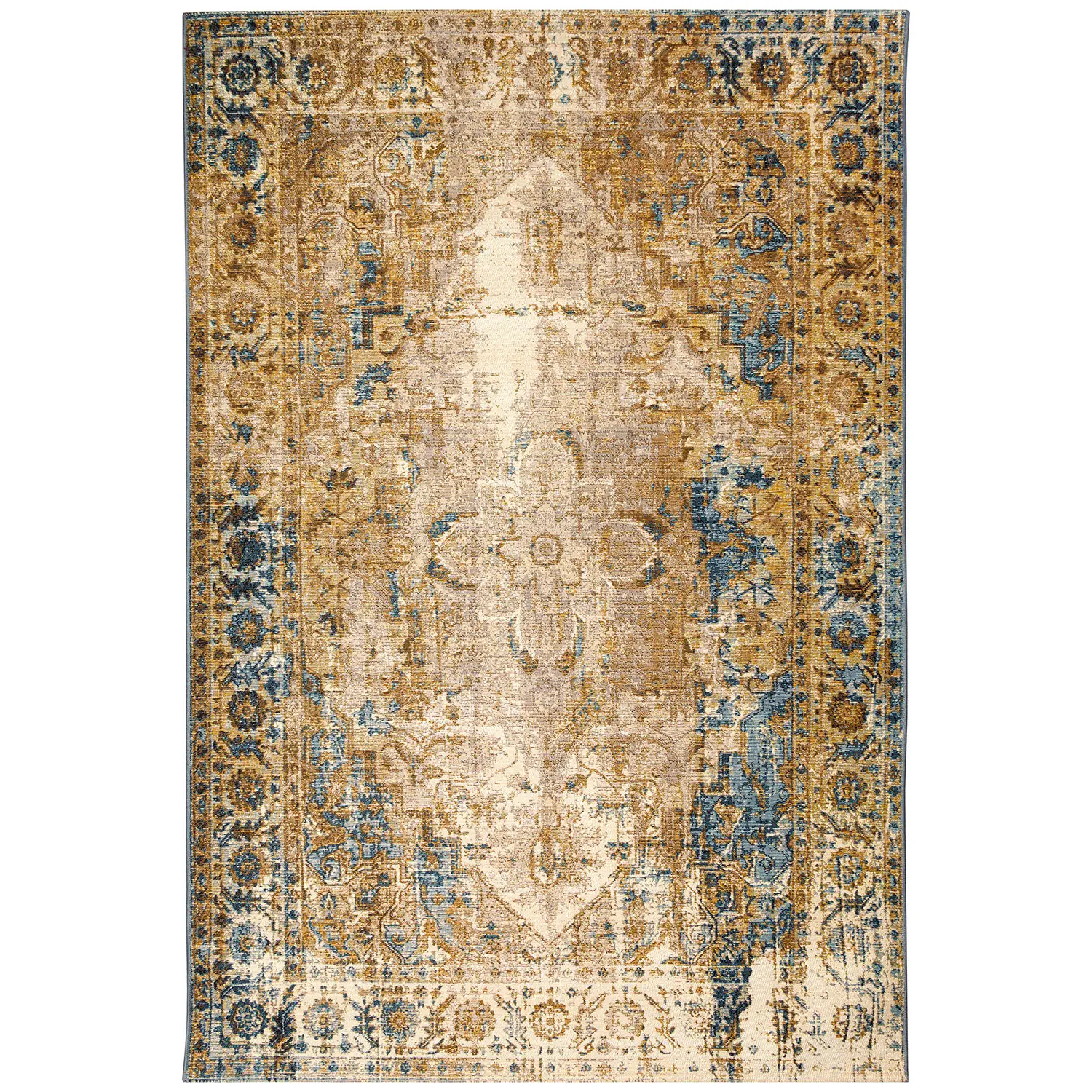 Liora Manne Marina Low Profile  Durable Indoor/Outdoor Woven Rug- Medallion Blue
