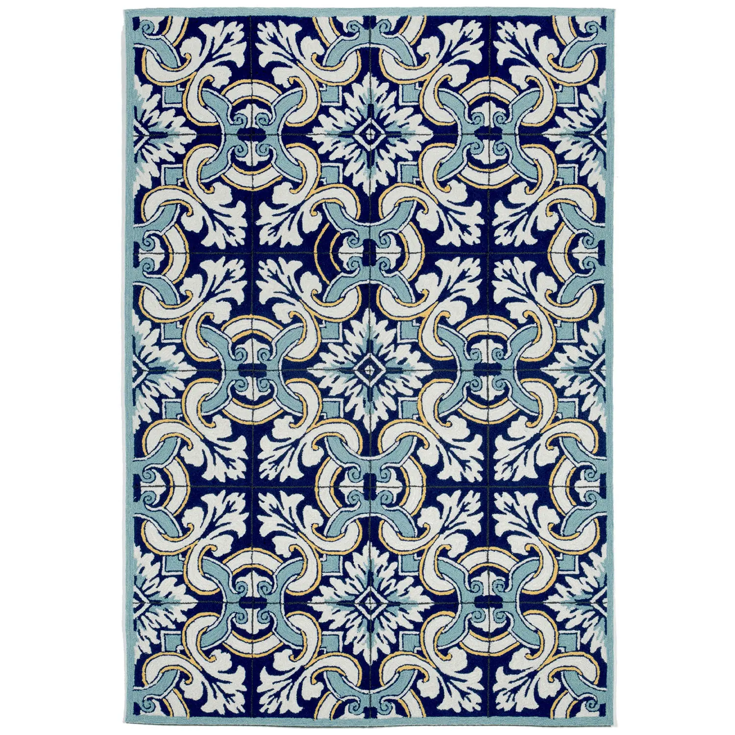 Liora Manne Ravella Indoor/Outdoor Durable Hand-Tufted  UV Stabilized Rug- Floral Tile Navy  Product Image