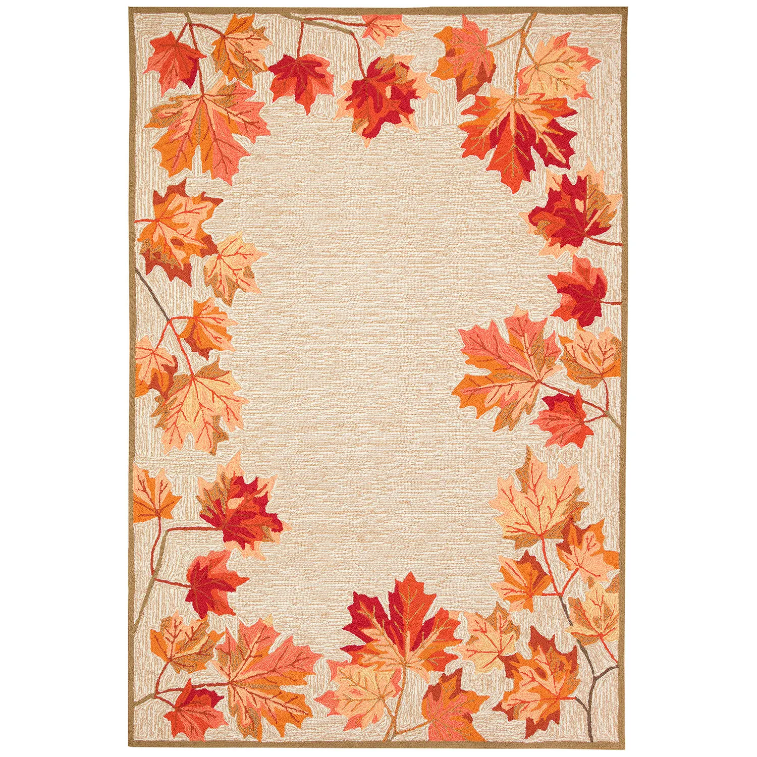 Liora Manne Ravella Indoor/Outdoor Durable Hand-Tufted  UV Stabilized Rug- Falling Leaves Border Nat