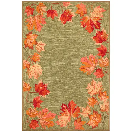 Liora Manne Ravella Indoor/Outdoor Durable Hand-Tufted UV Stabilized Rug- Falling Leaves Border Mos