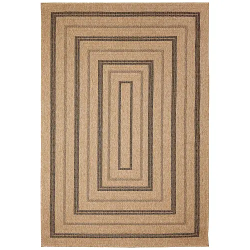 Liora Manne Sahara Low Profile Easy Care Woven Weather Resistant Rug- Multi Border Natural
