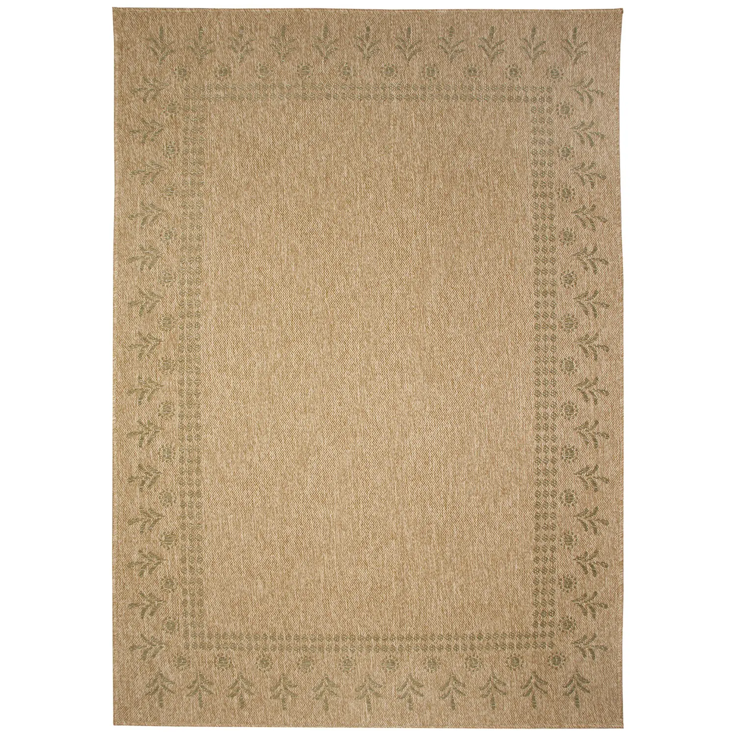 Liora Manne Sahara Low Profile  Easy Care Woven Weather Resistant Rug- Block Print Border Green  Product Image