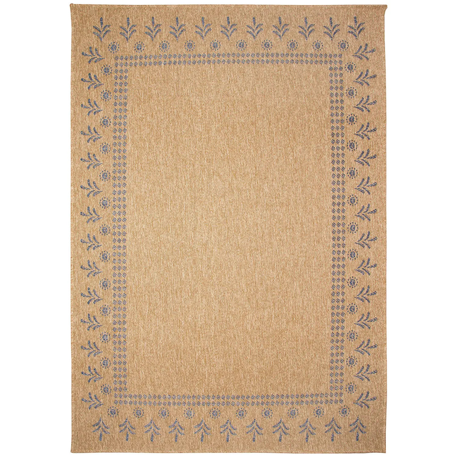 Liora Manne Sahara Low Profile  Easy Care Woven Weather Resistant Rug- Block Print Border Navy