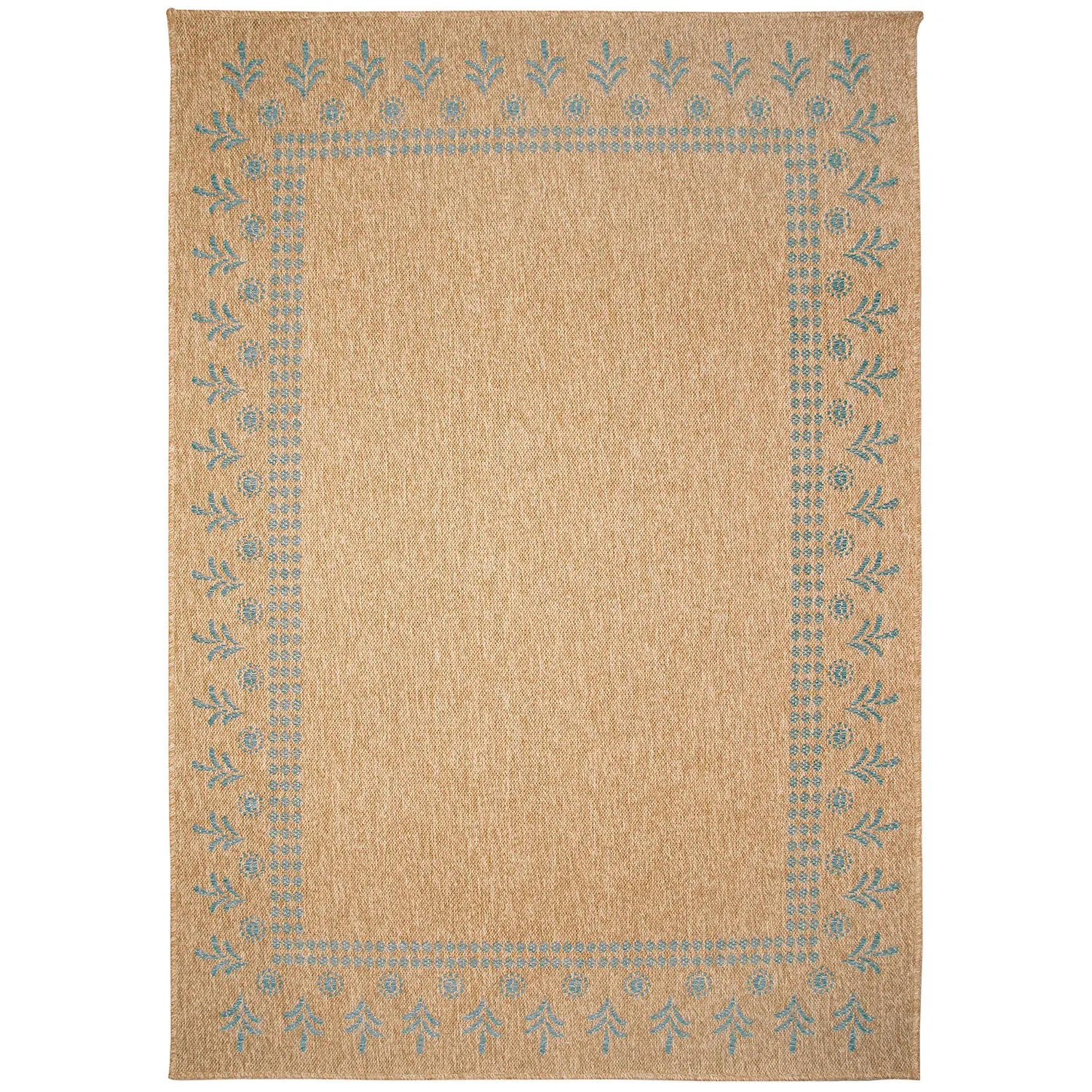 Liora Manne Sahara Low Profile  Easy Care Woven Weather Resistant Rug- Block Print Border Aruba