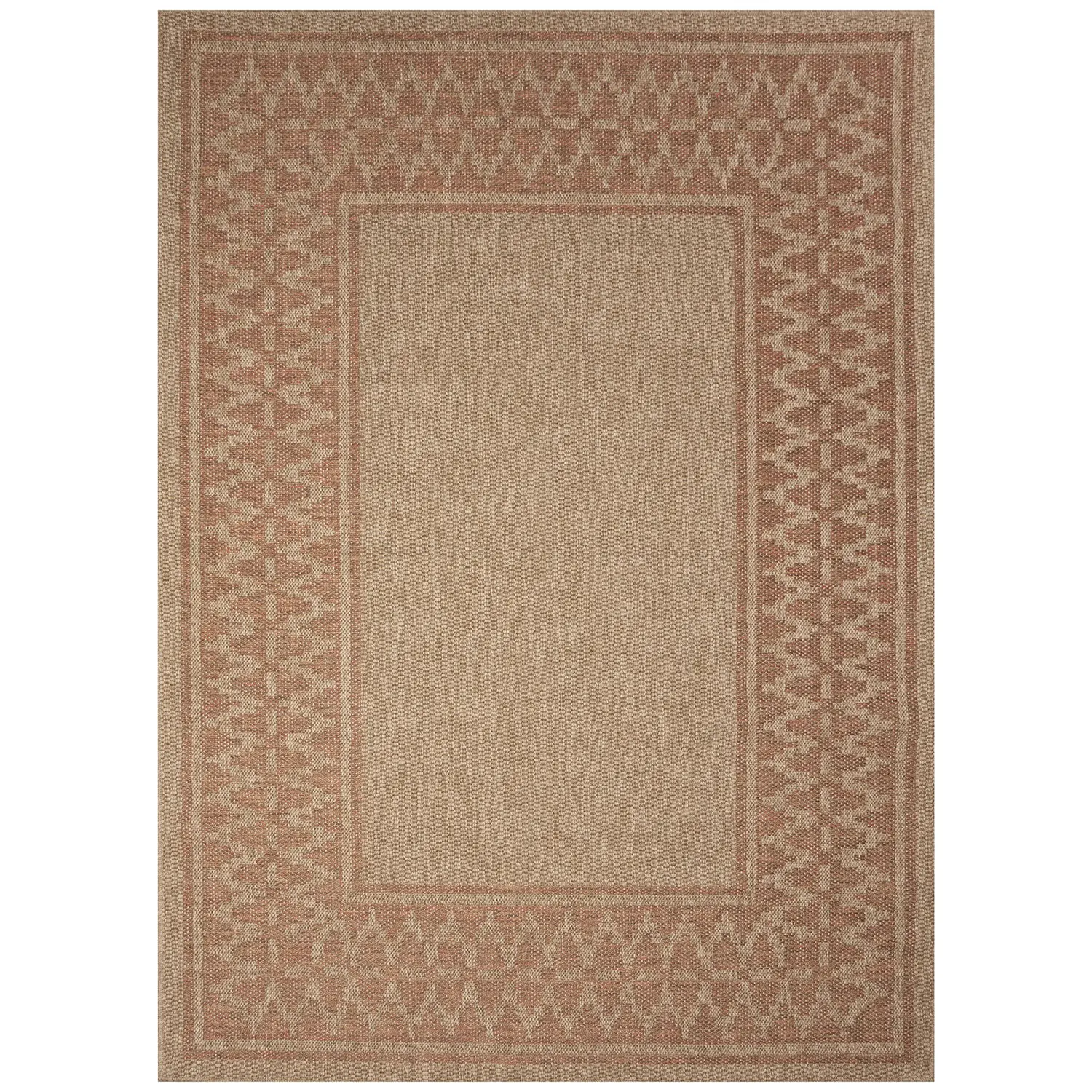 Liora Manne Sahara Low Profile  Easy Care Woven Weather Resistant Rug- Diamond Border Terracotta  Product Image