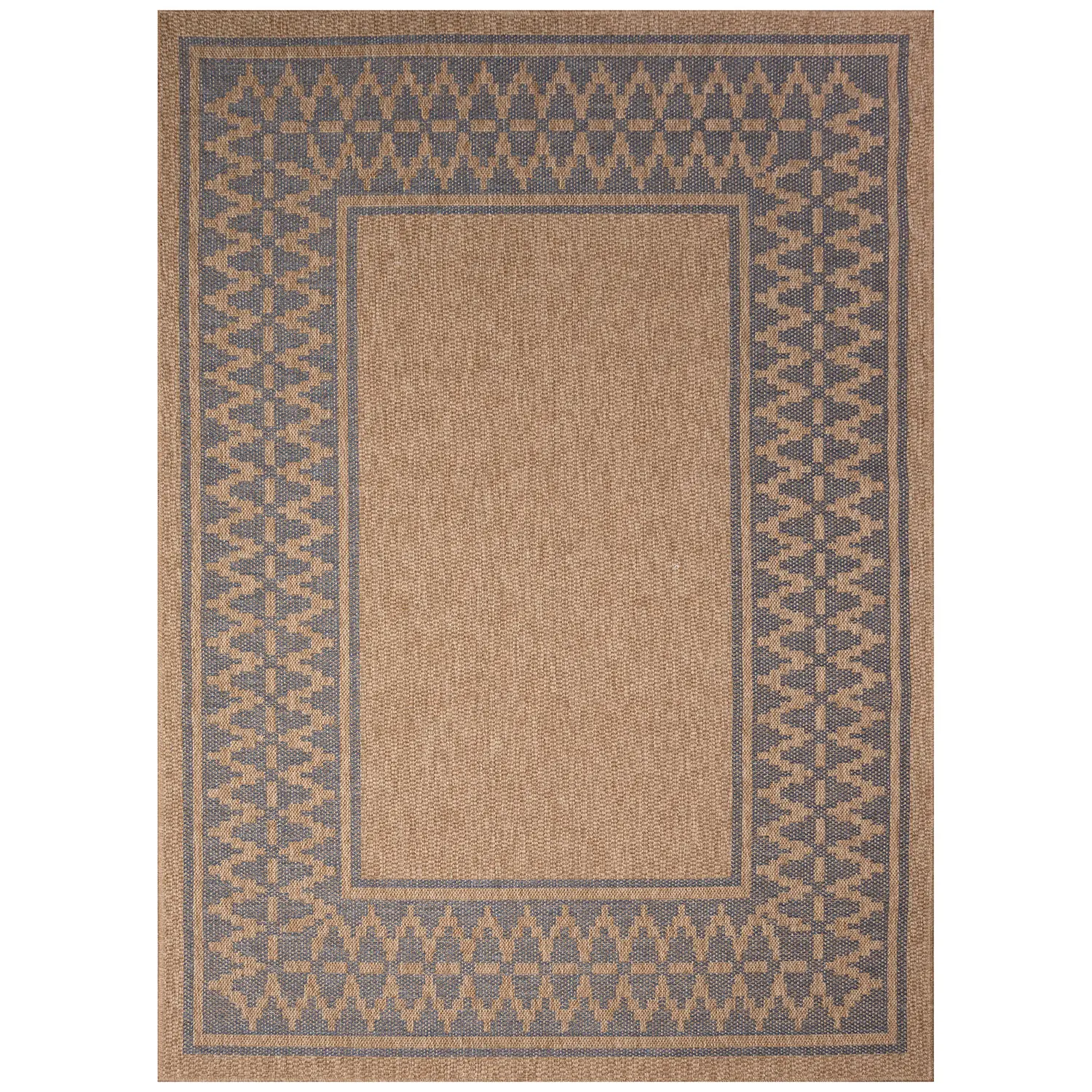 Liora Manne Sahara Low Profile  Easy Care Woven Weather Resistant Rug- Diamond Border Navy