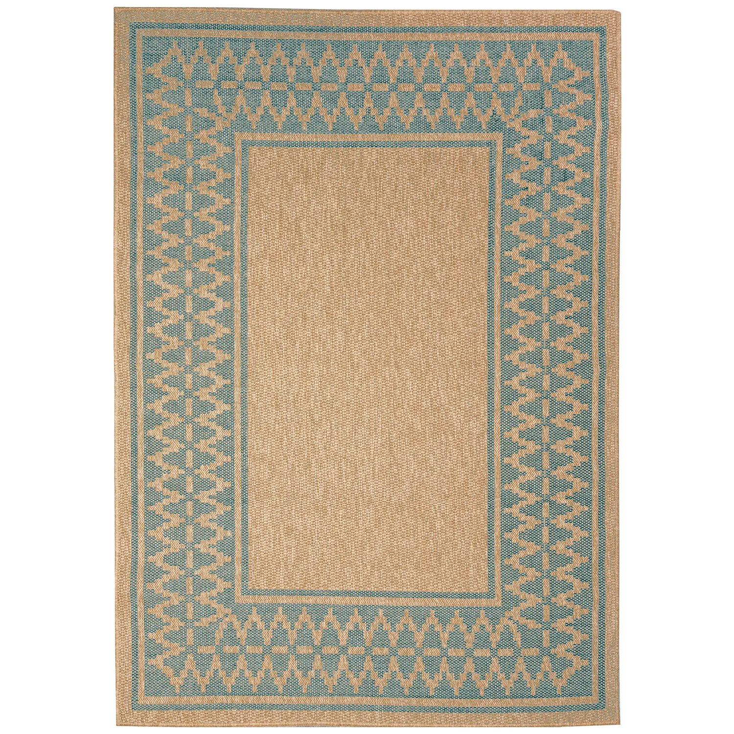 Liora Manne Sahara Low Profile  Easy Care Woven Weather Resistant Rug- Diamond Border Aruba