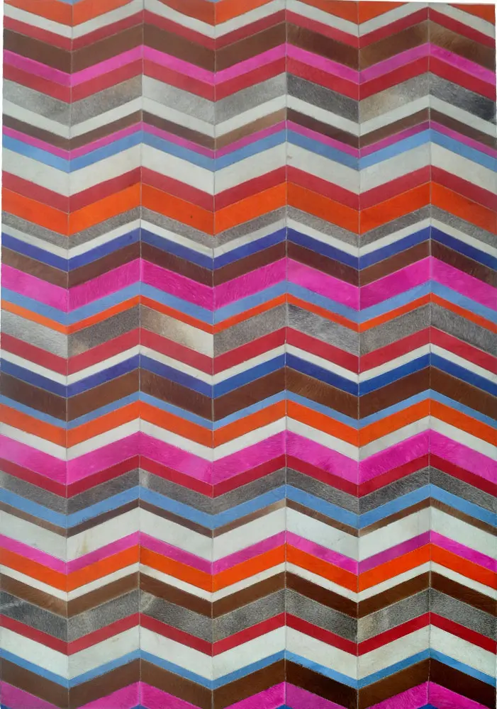 Modern Loom Multi-Colored Patterned Leather Rug 6